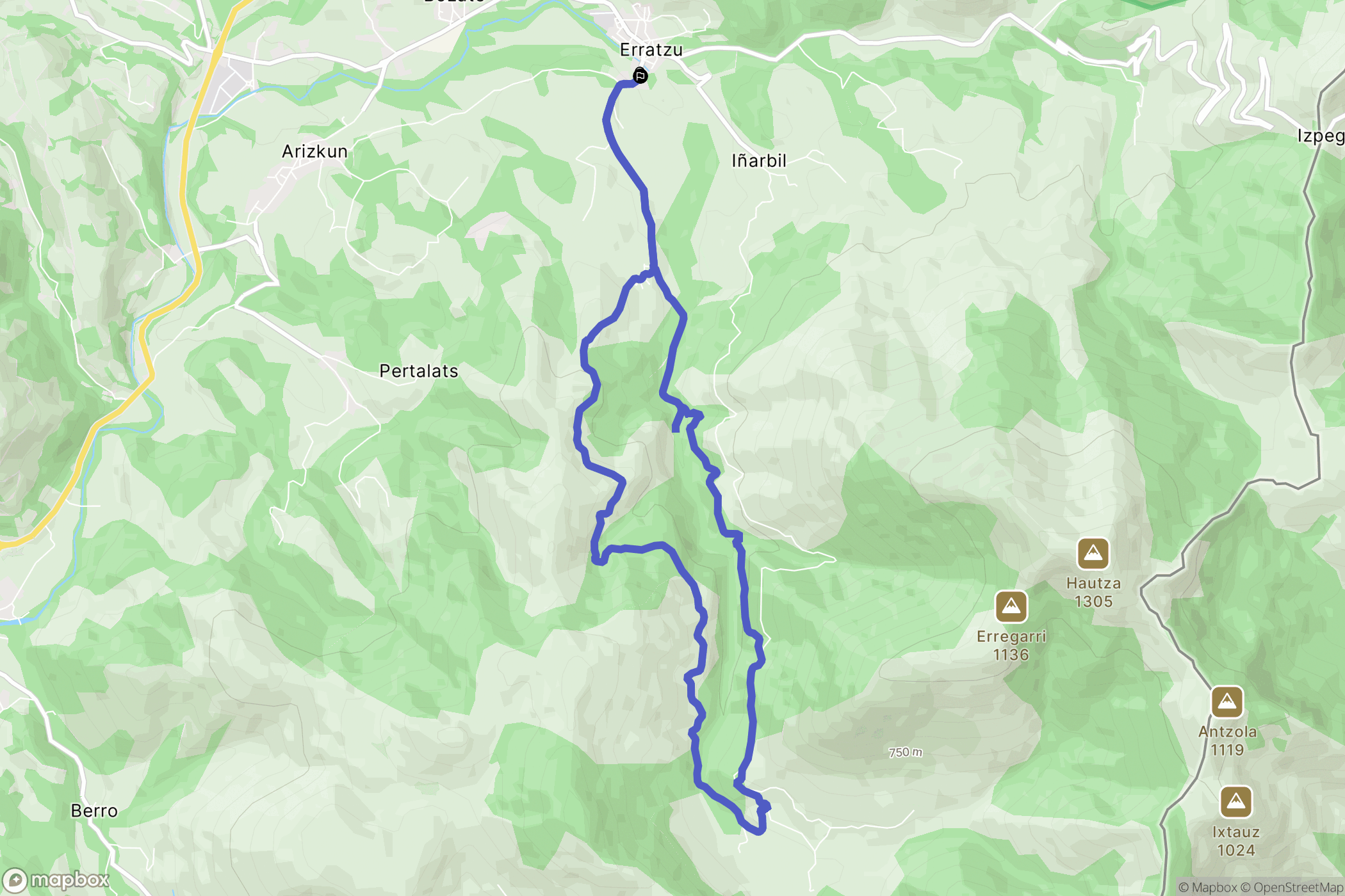 Erratzu : carte du parcours de randonnée - Spain