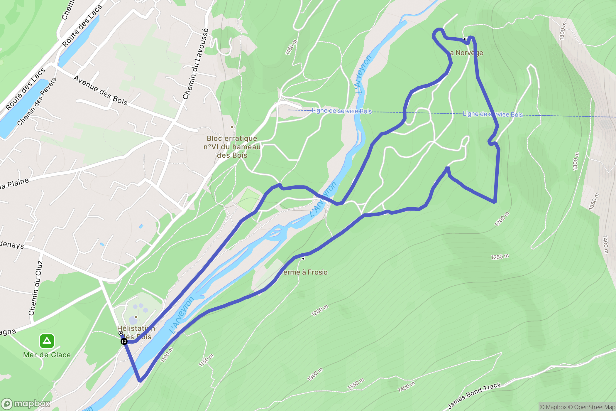 Chamonix-Mont-Blanc : carte du parcours de randonnée - France