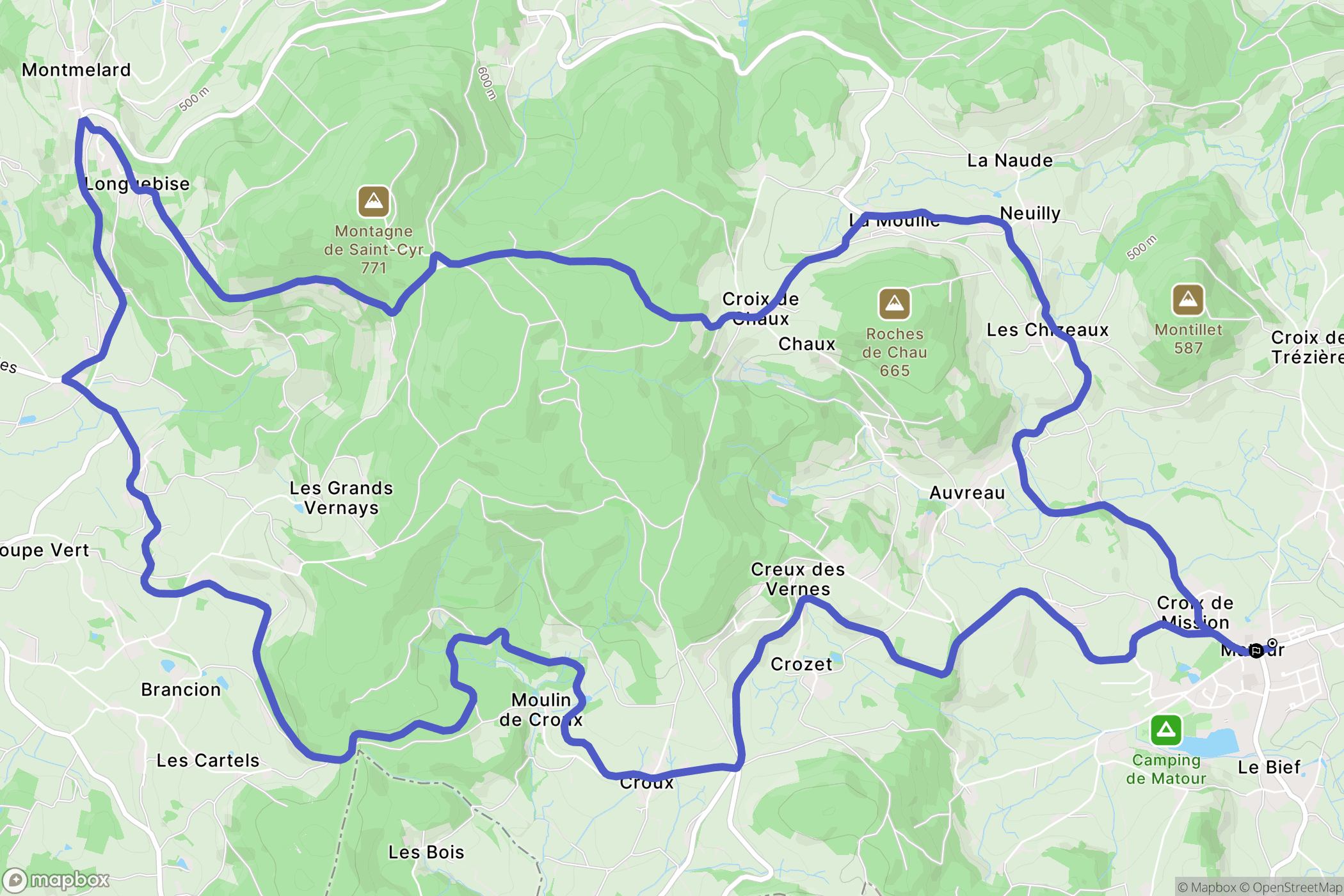Matour : carte du parcours de randonnée - France