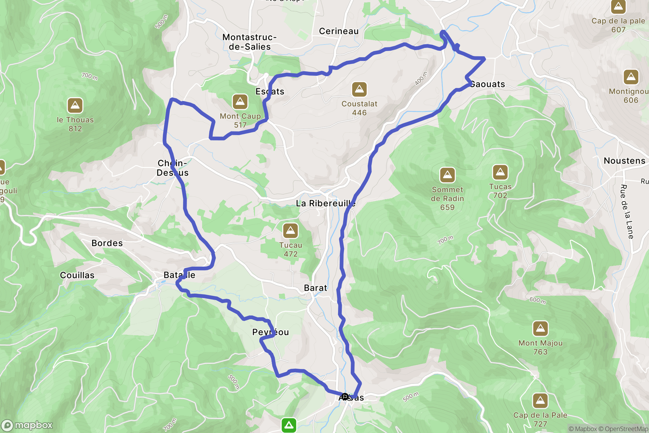 Arbas : carte du parcours de randonnée - France