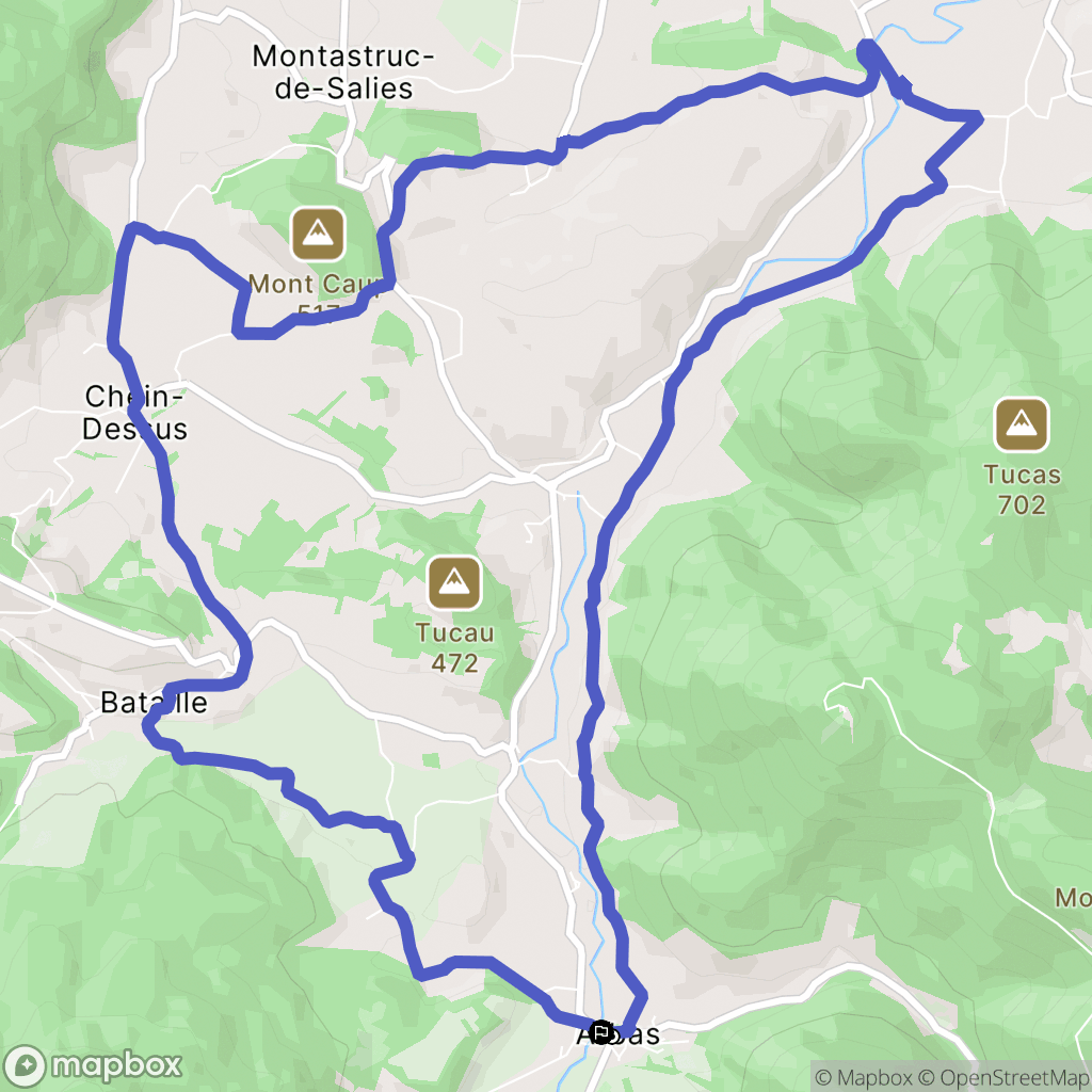 Arbas : carte du parcours de randonnée - France