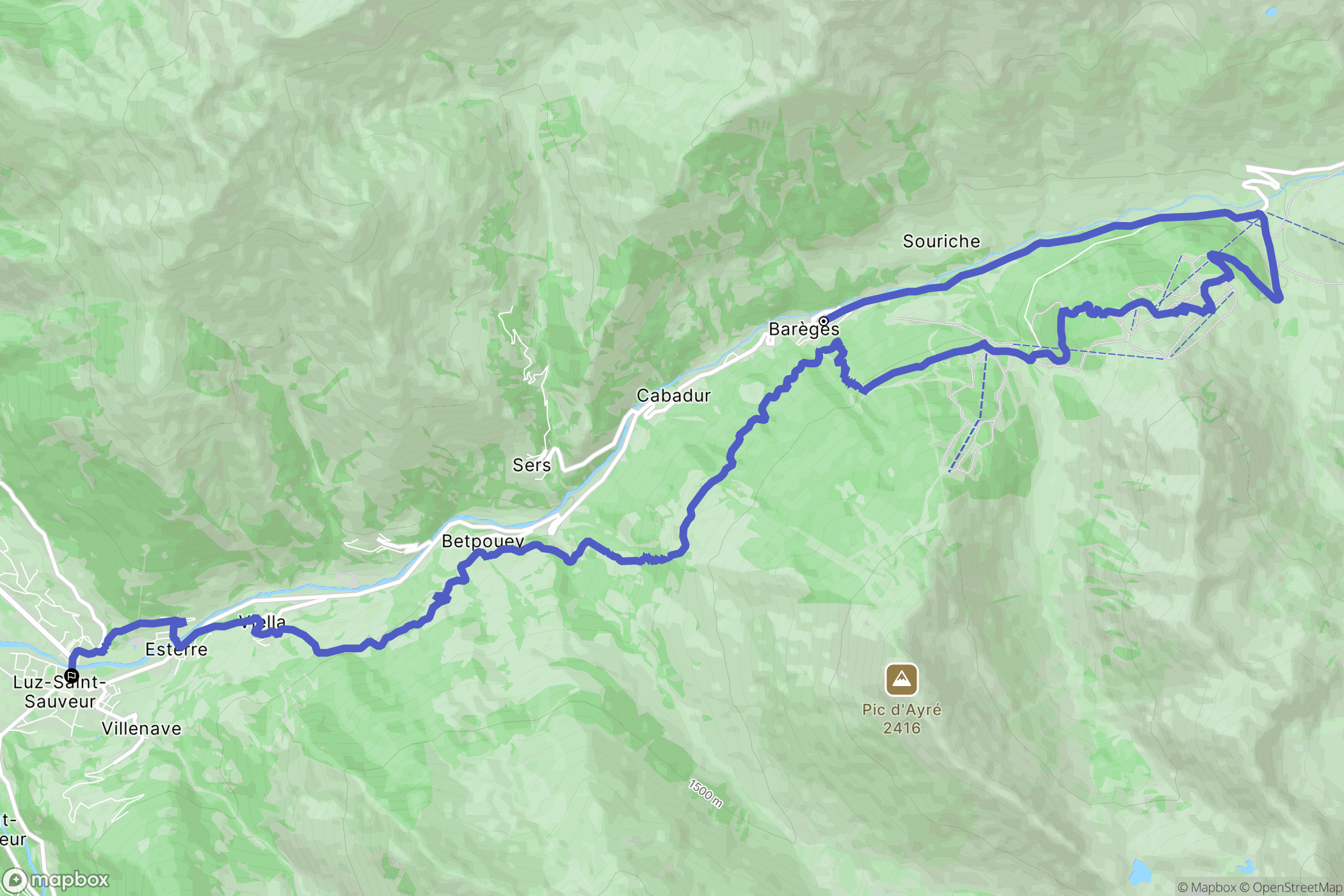Barèges : carte du parcours de randonnée - France