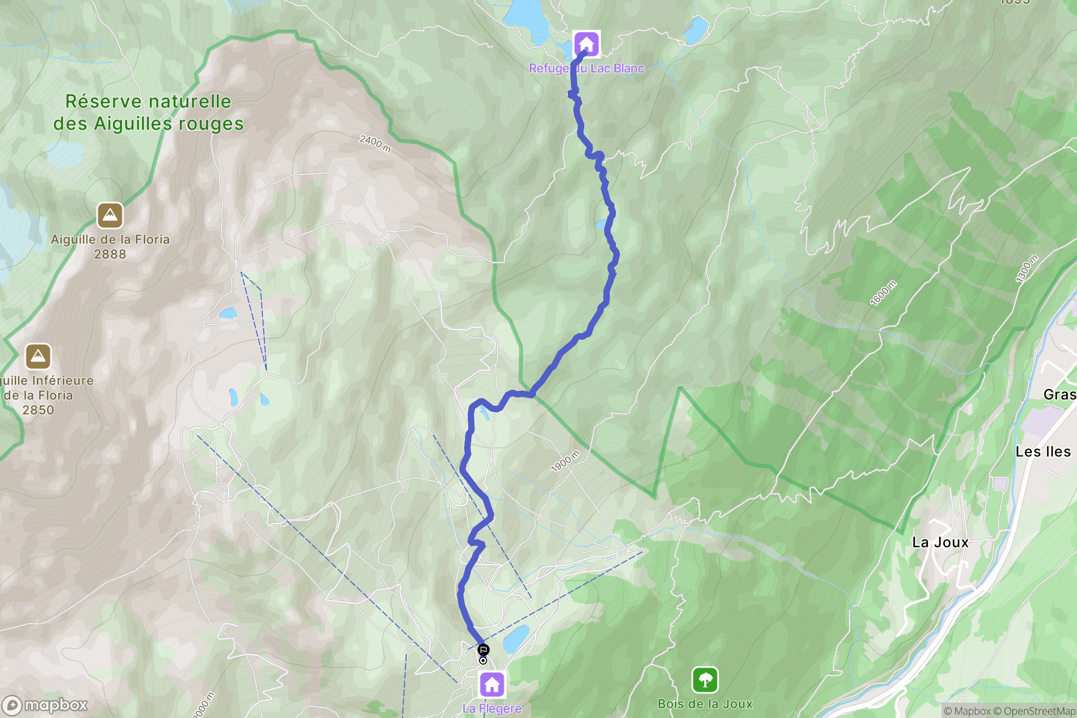 Chamonix-Mont-Blanc : carte du parcours de randonnée - France