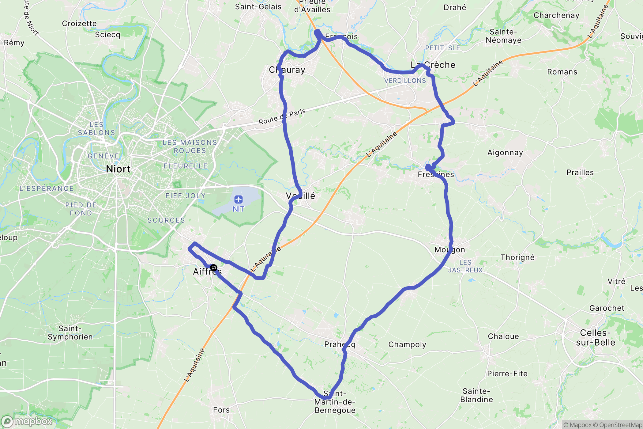 Aiffres : carte du parcours de randonnée - France