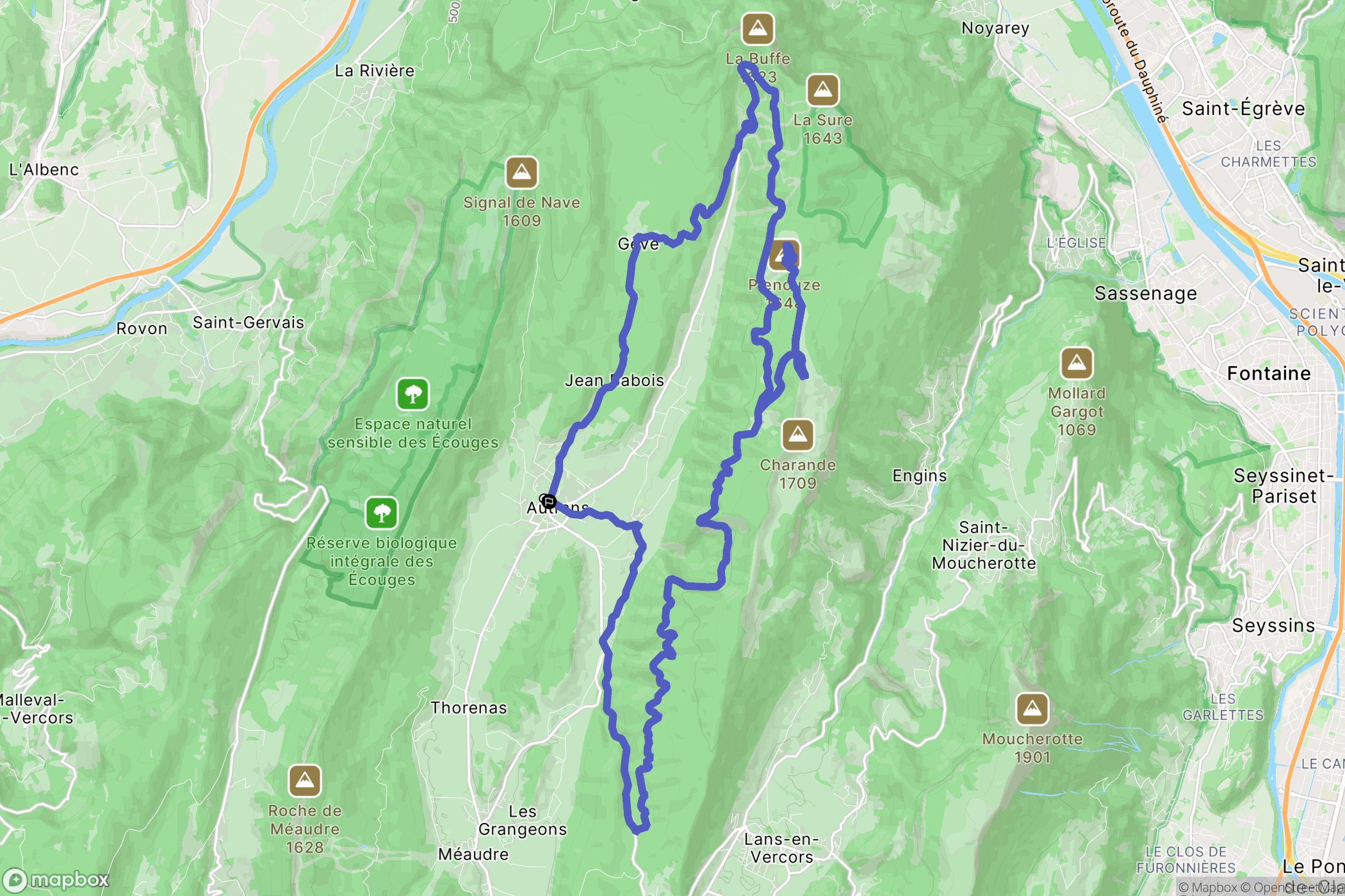 Autrans : carte du parcours de randonnée - France