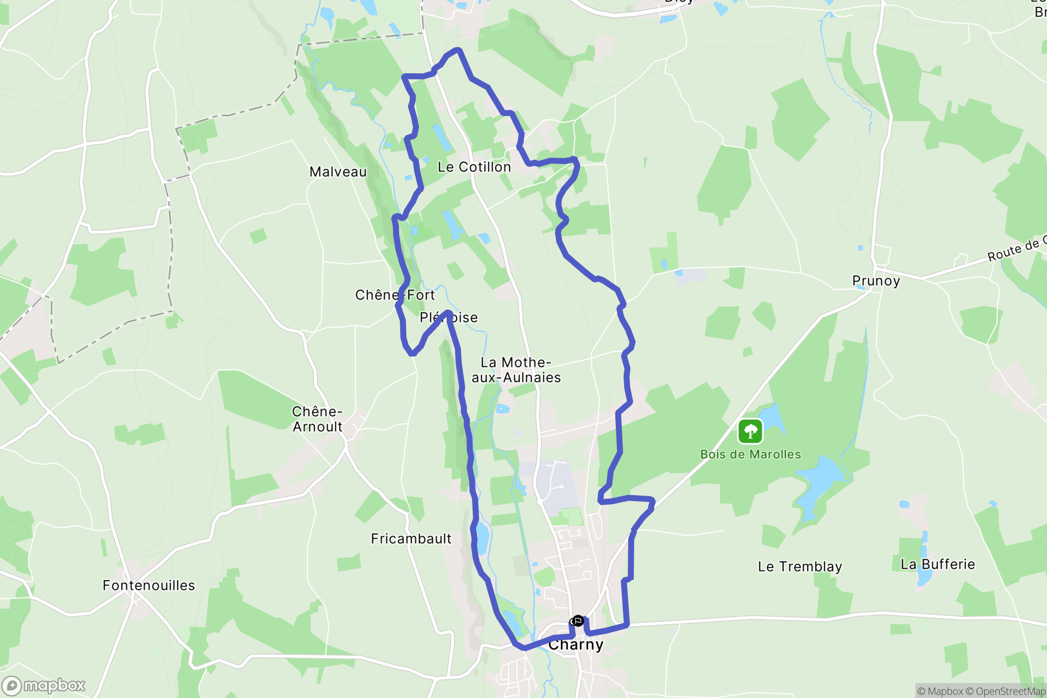Charny-Orée-de-Puisaye : carte du parcours de randonnée - France
