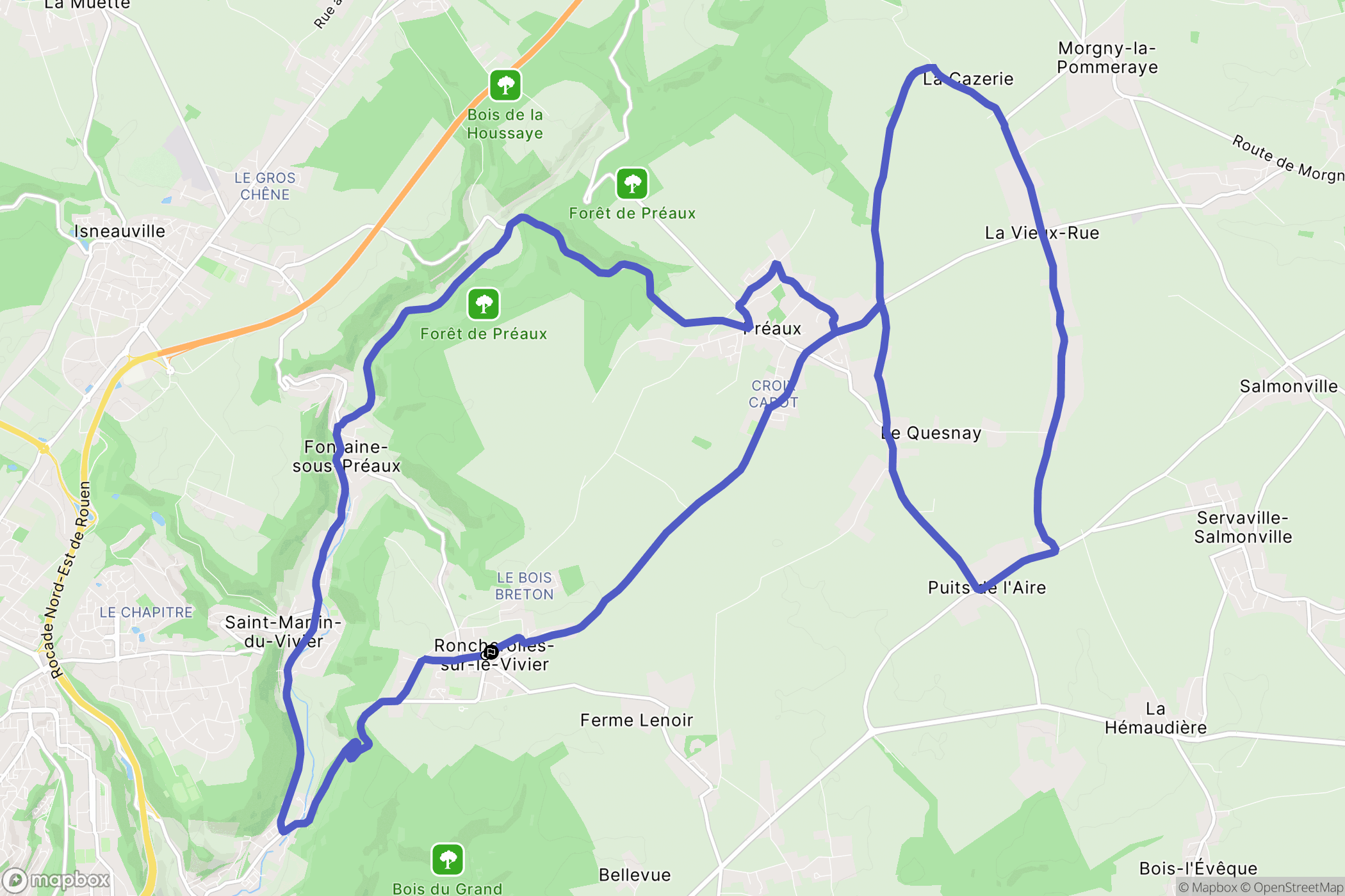 Roncherolles-sur-le-Vivier : carte du parcours de randonnée - France