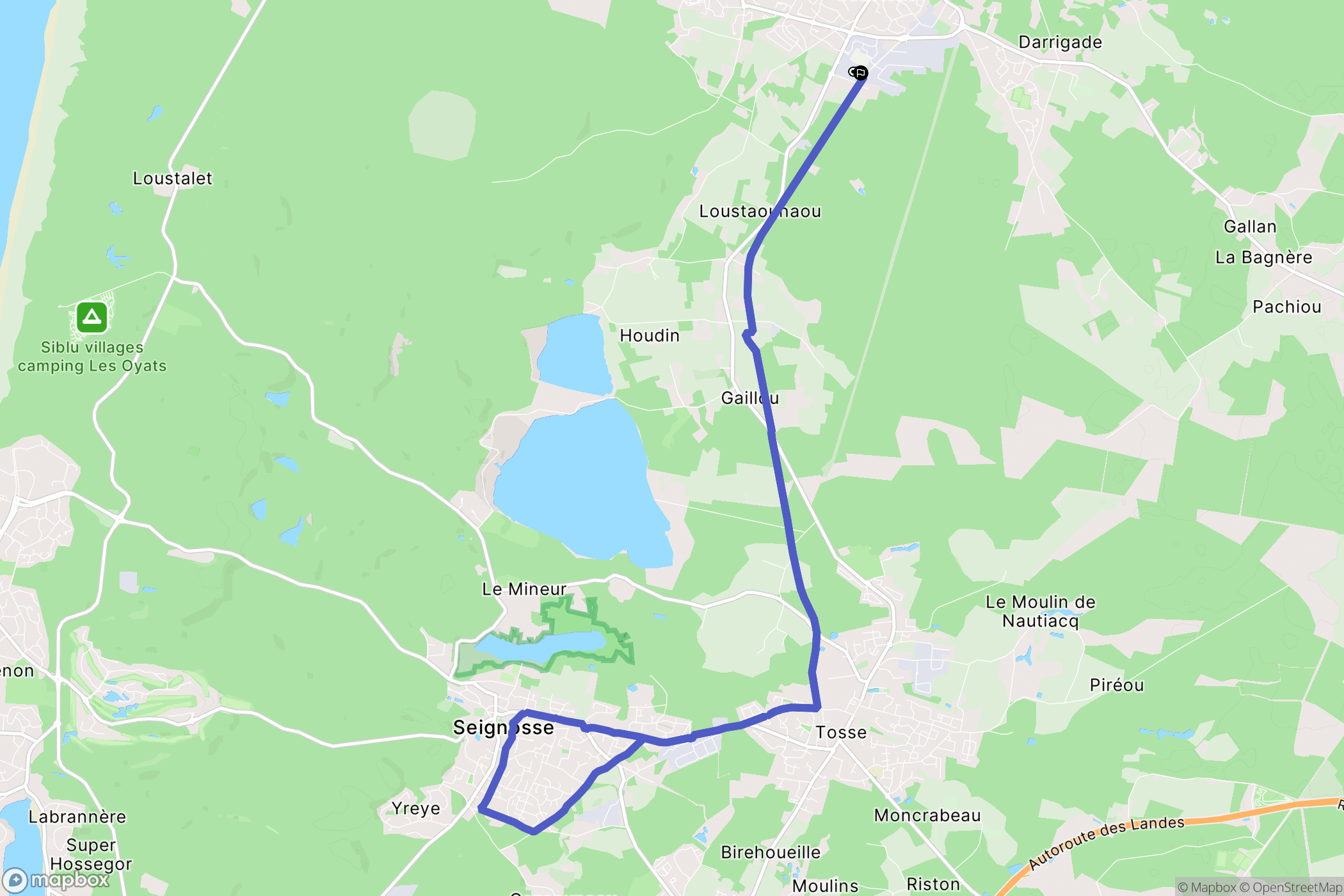 Soustons : carte du parcours de randonnée - France