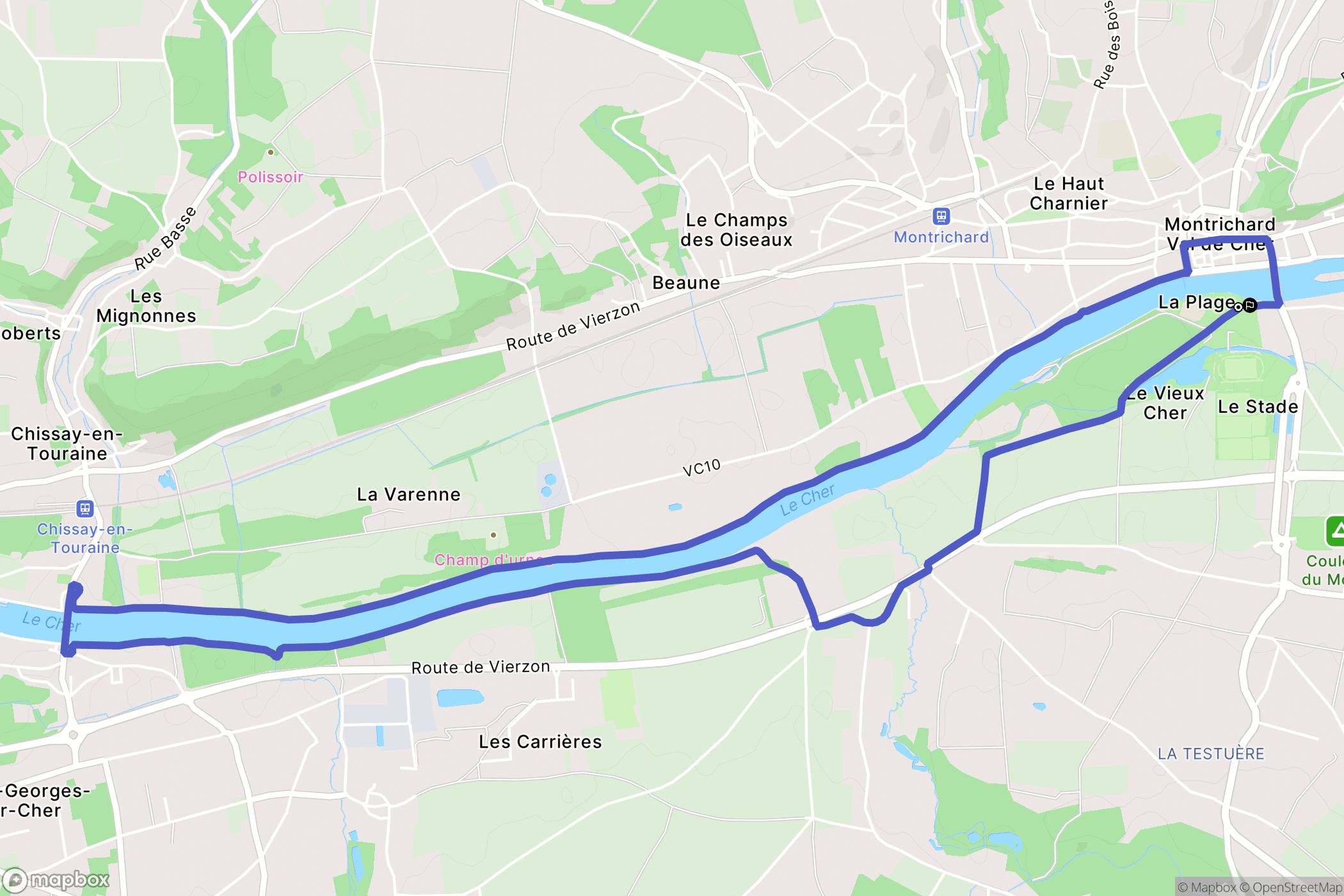 Faverolles-sur-Cher : carte du parcours de randonnée - France