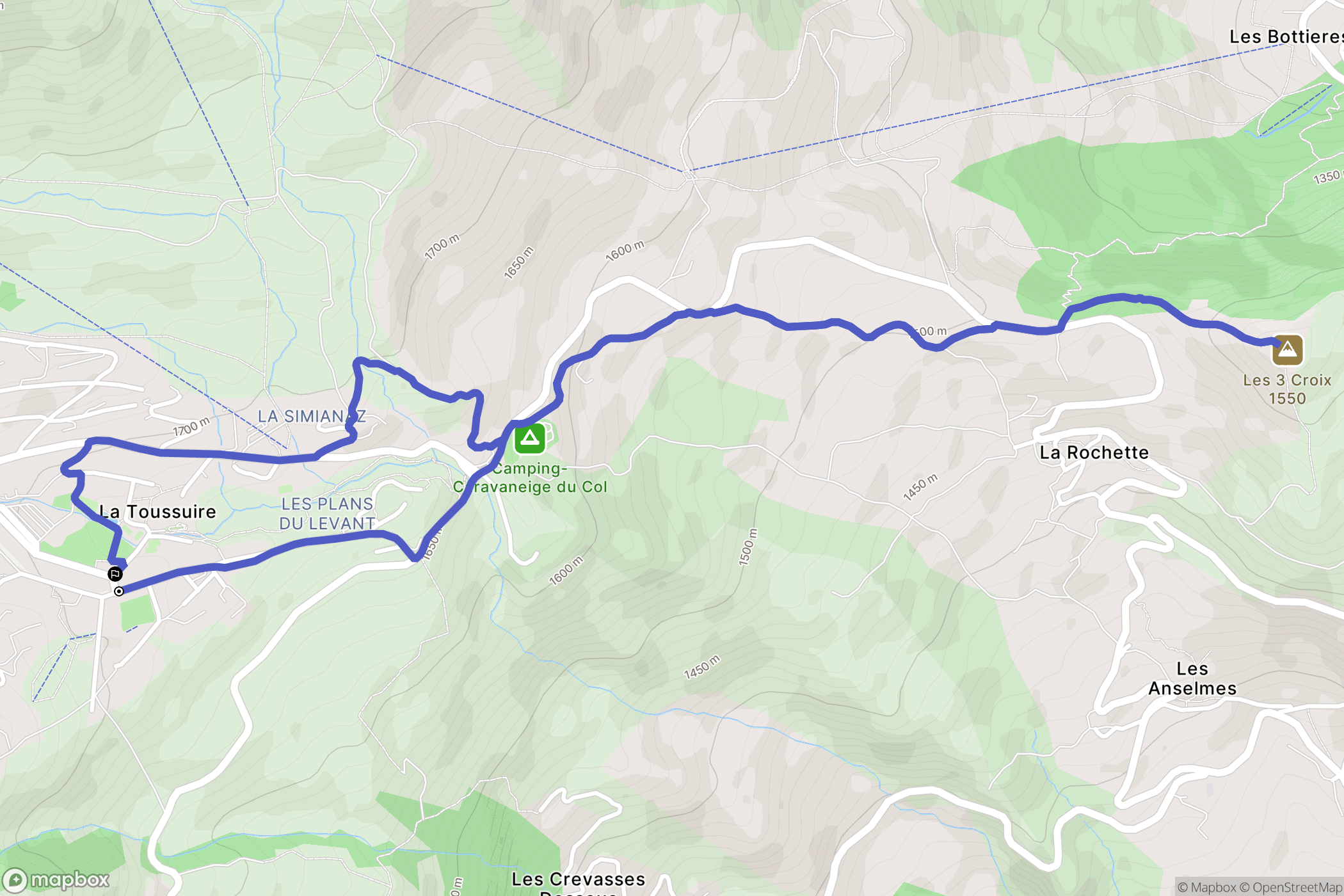 Fontcouverte-la-Toussuire : carte du parcours de randonnée - France