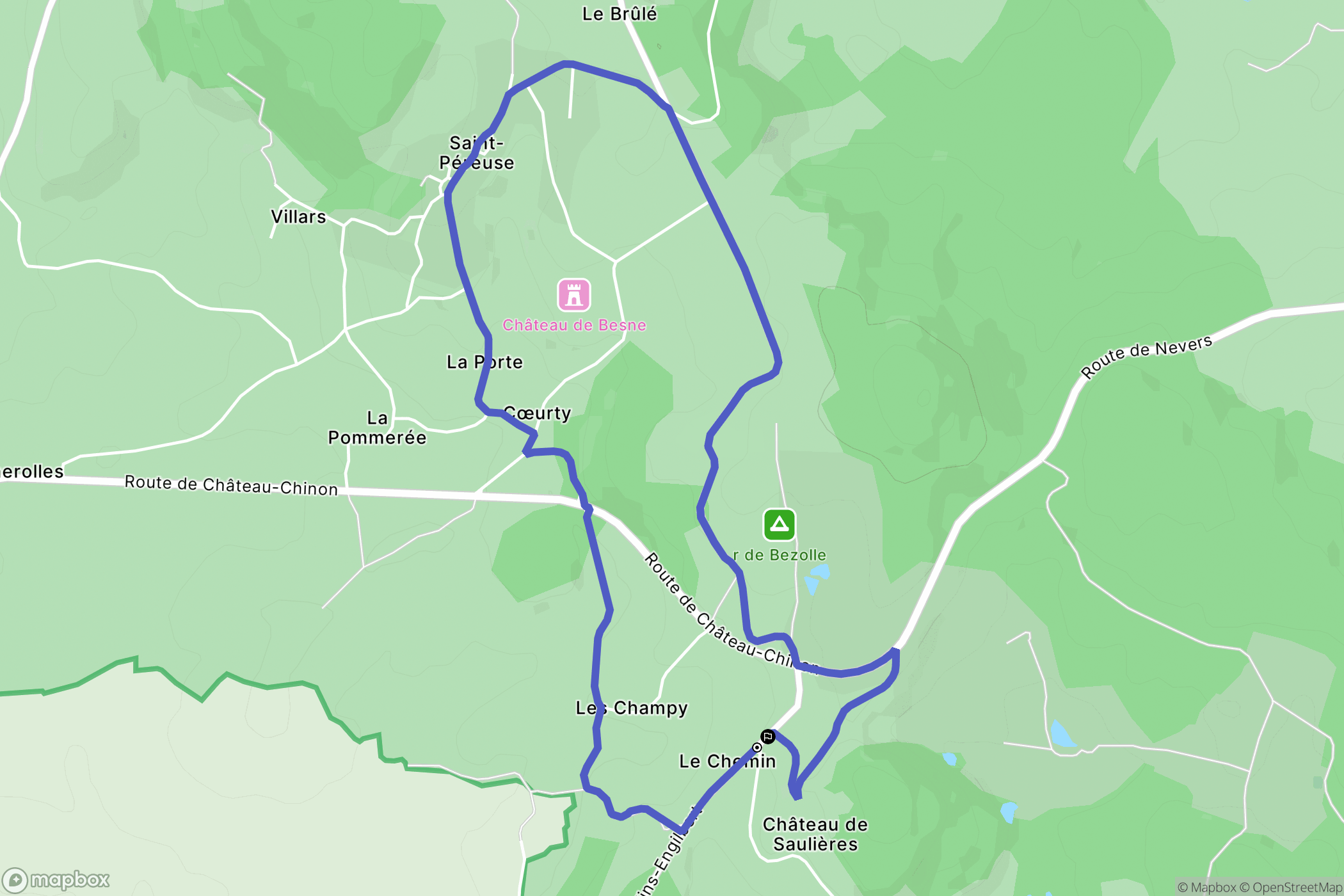 Saint-Péreuse : carte du parcours de randonnée - France
