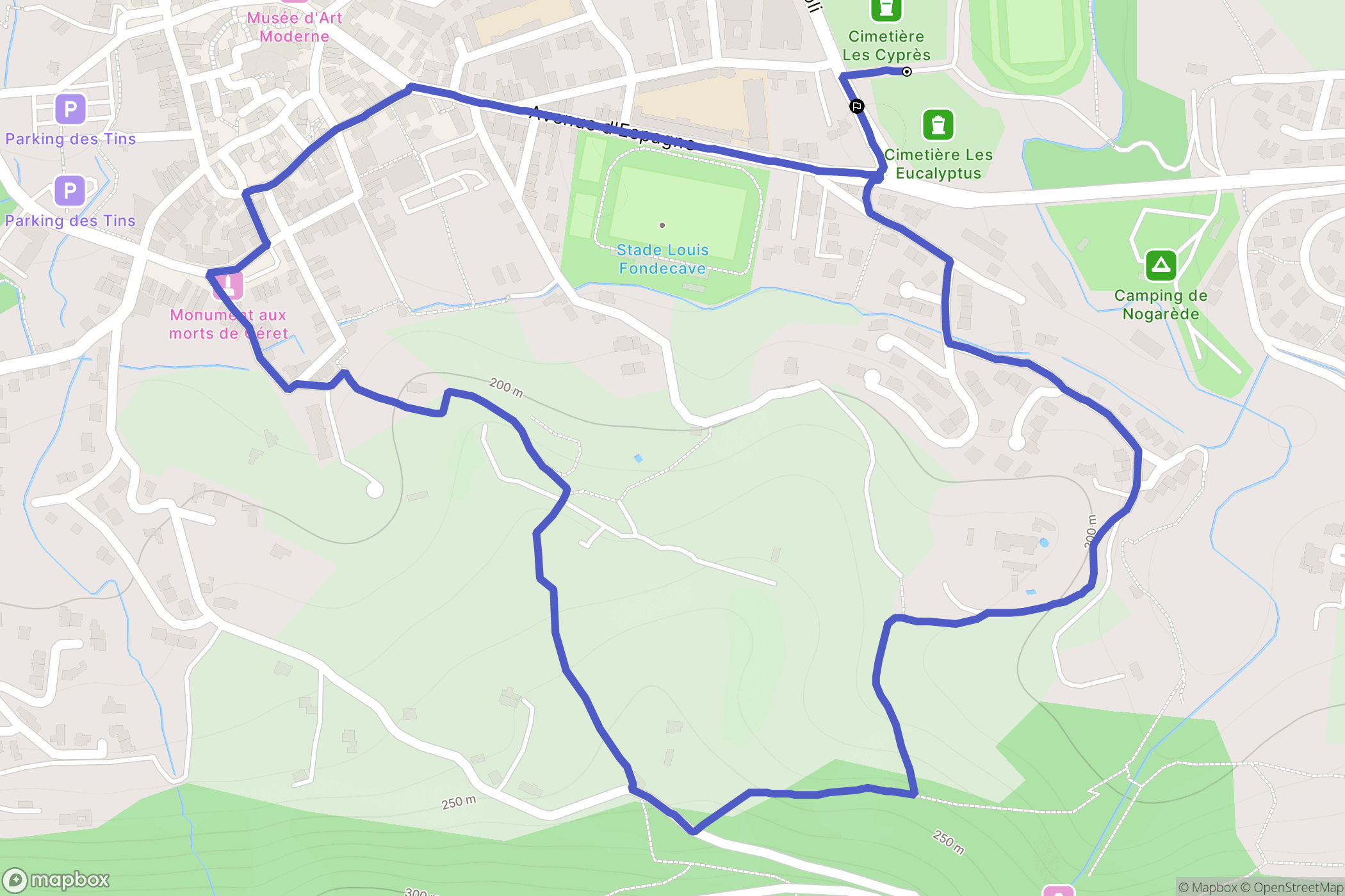 Céret : carte du parcours de randonnée - France
