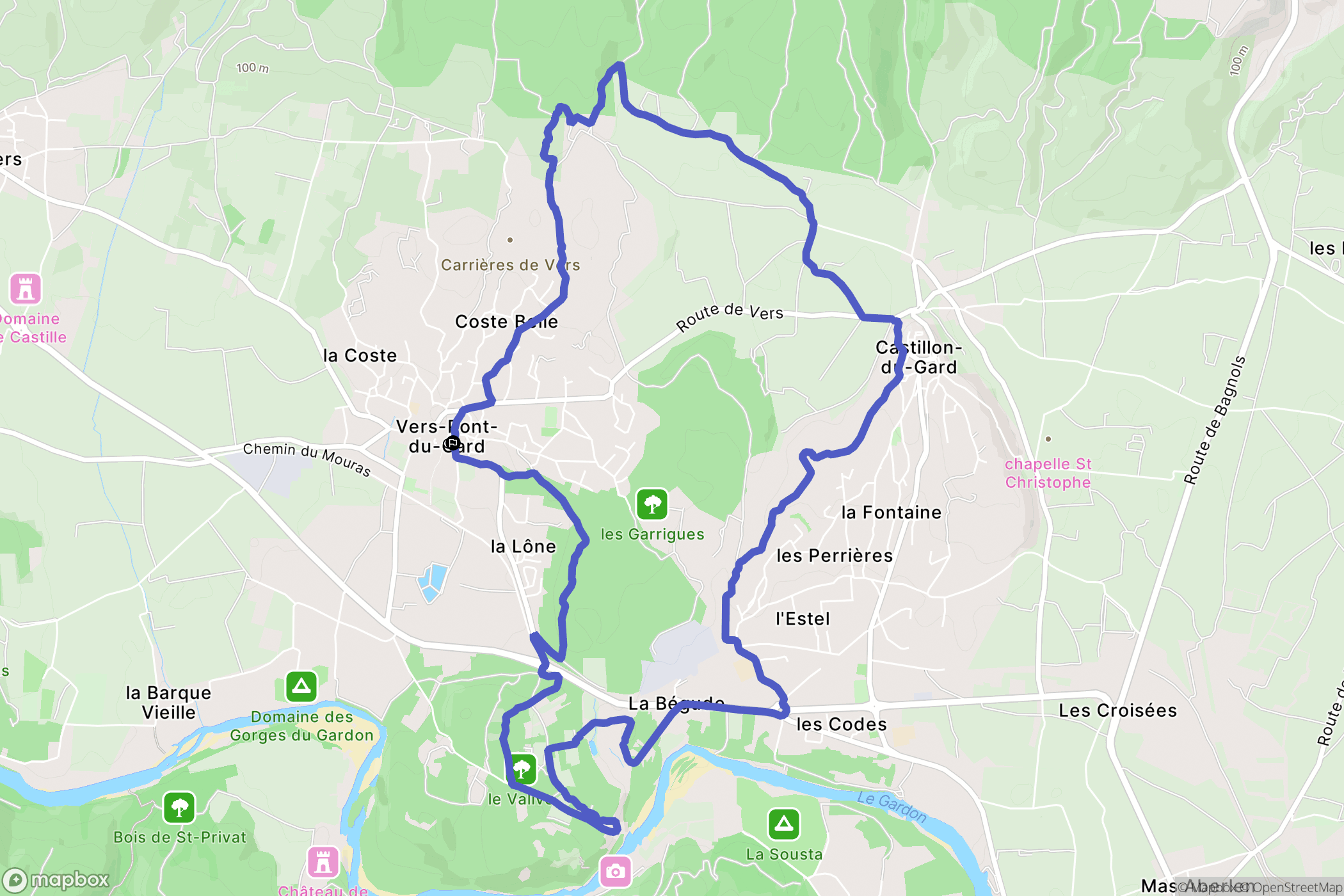 Vers-Pont-du-Gard : carte du parcours de randonnée - France