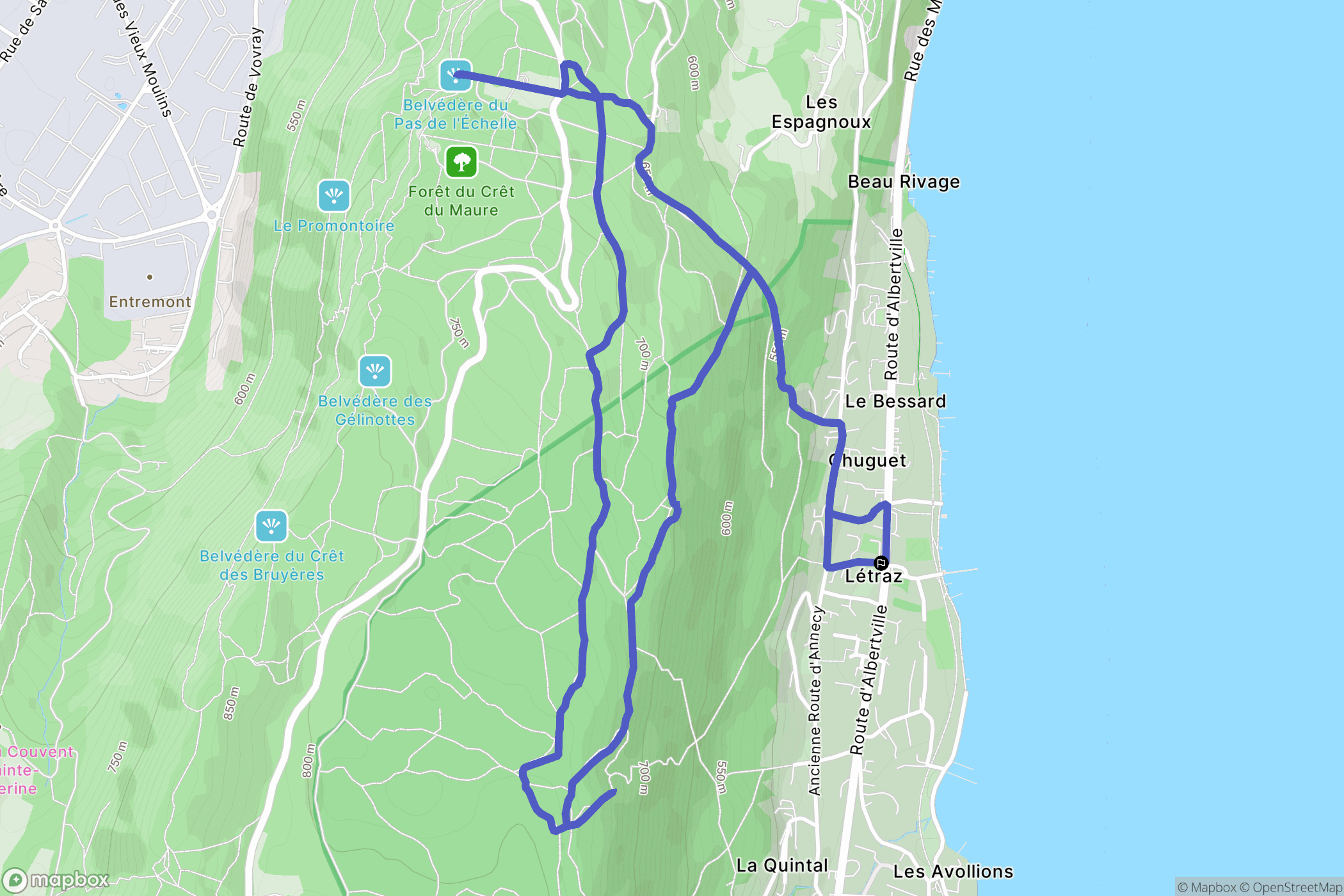 Sevrier : carte du parcours de randonnée - France
