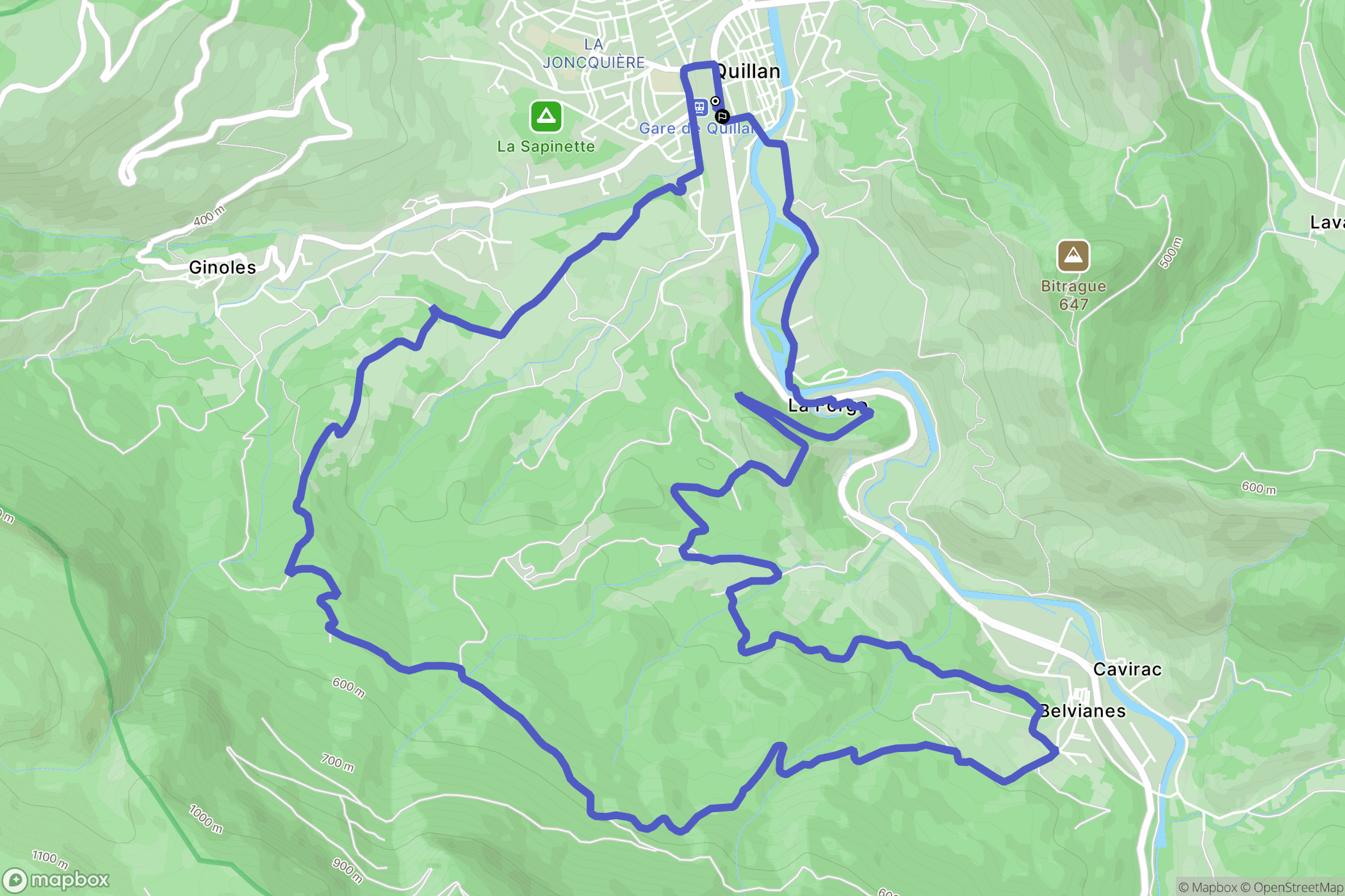 Quillan : carte du parcours de randonnée - France