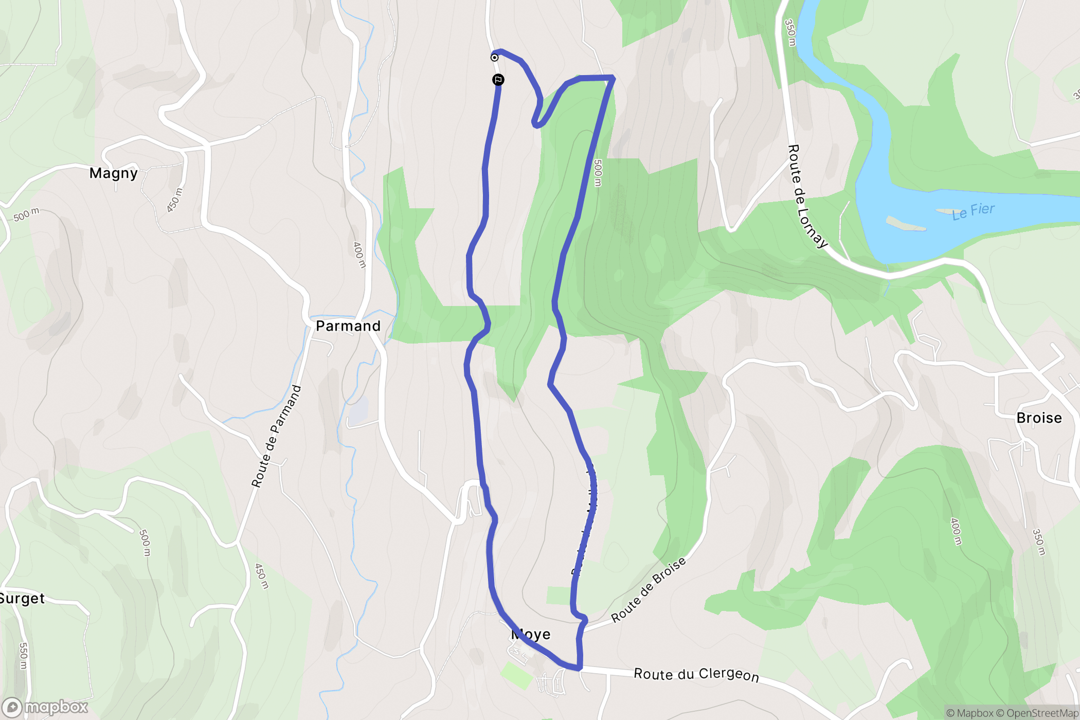 Moye : carte du parcours de randonnée - France
