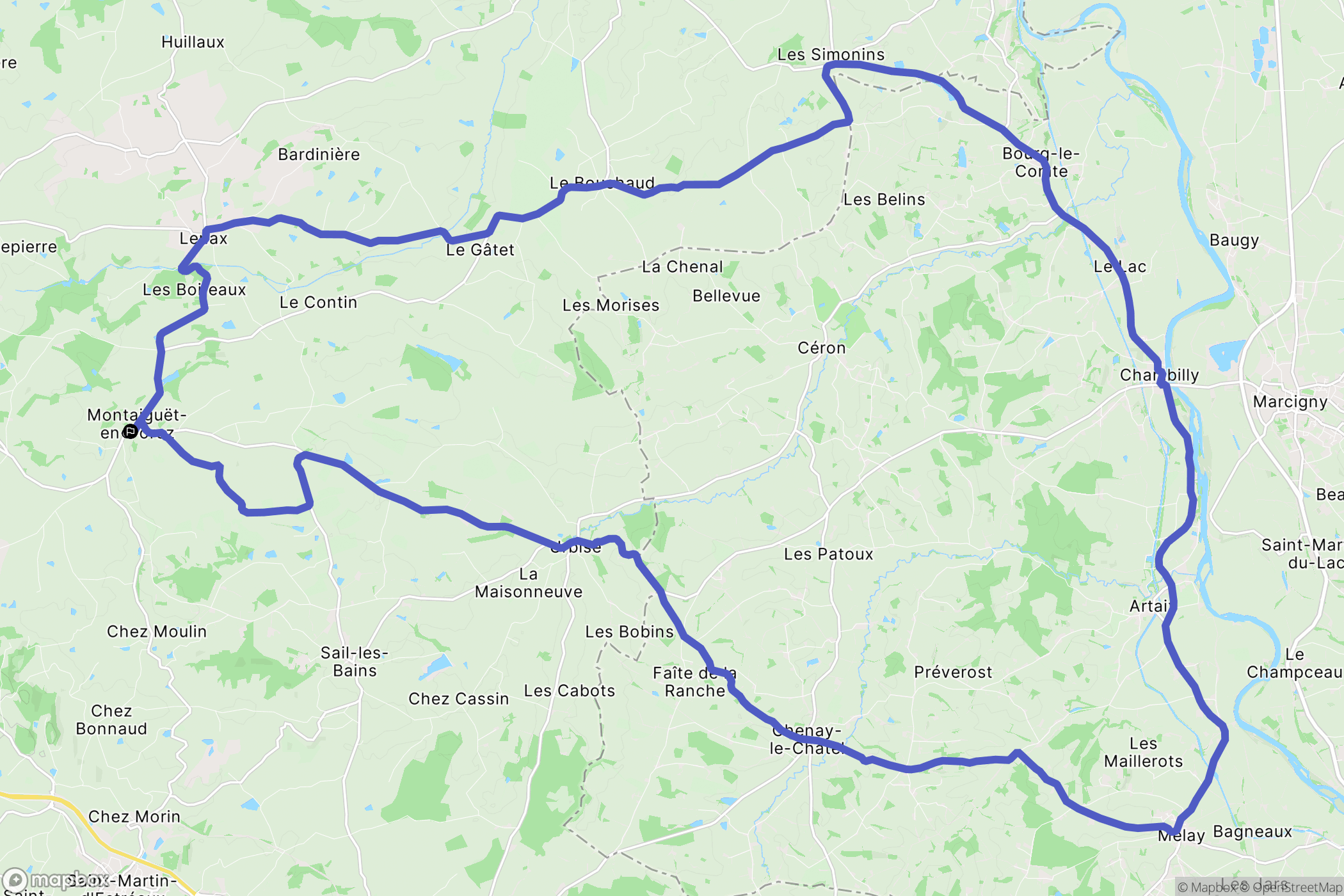 Montaiguët-en-Forez : carte du parcours de randonnée - France