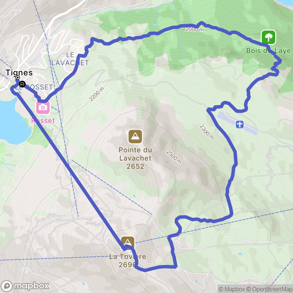 Tignes : carte du parcours de randonnée - France