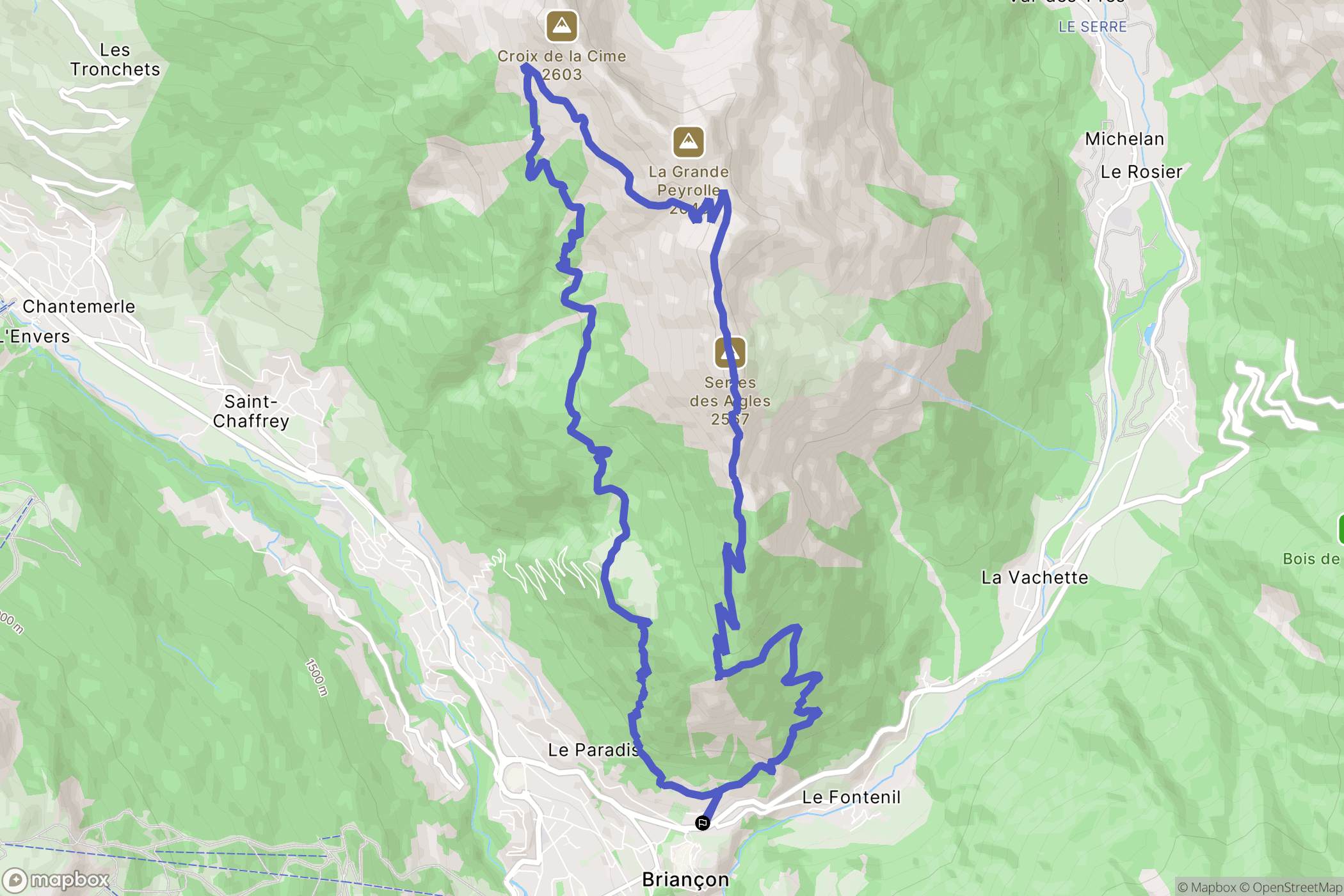 Briançon : carte du parcours de randonnée - France