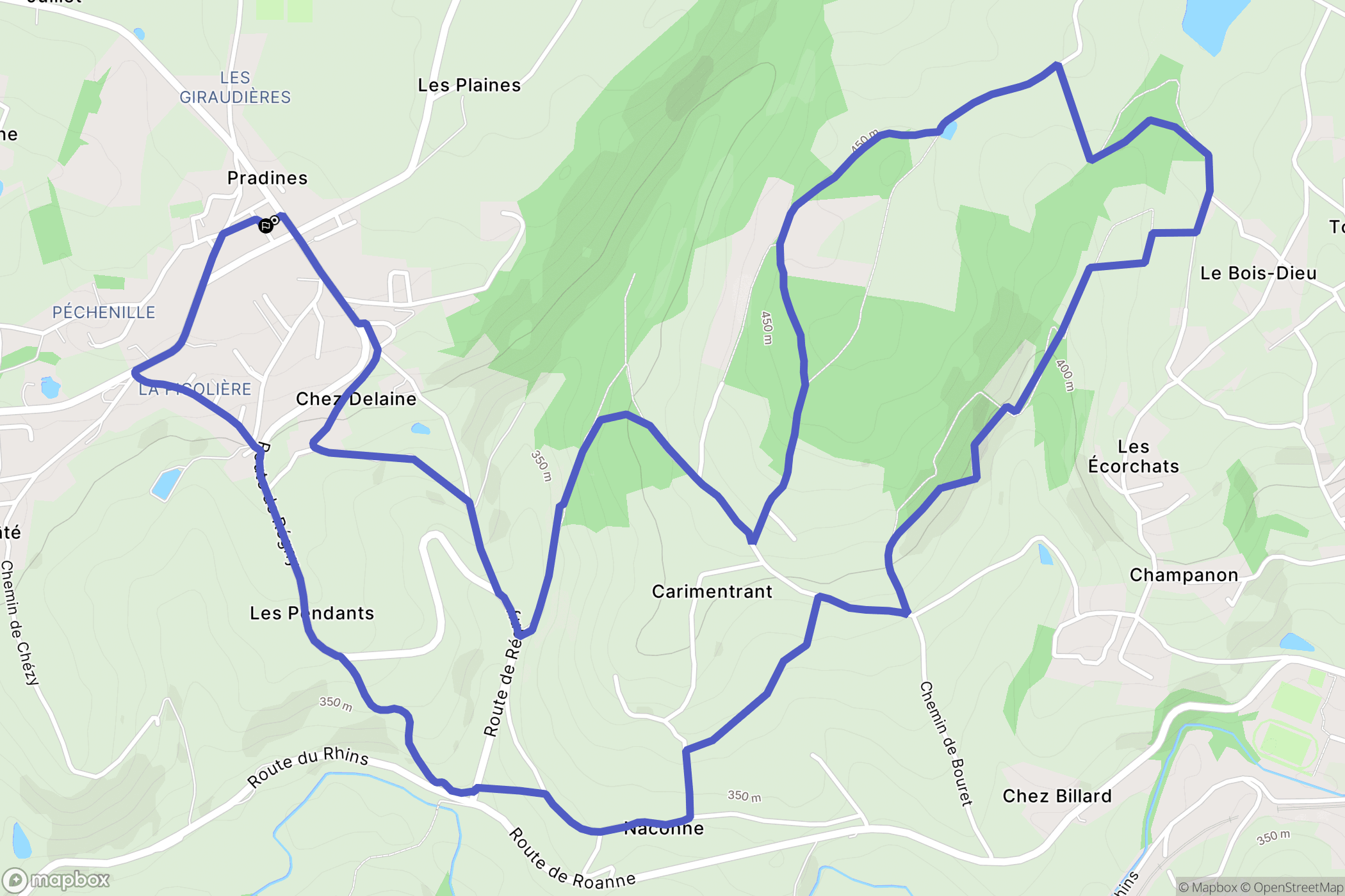 Pradines : carte du parcours de randonnée - France
