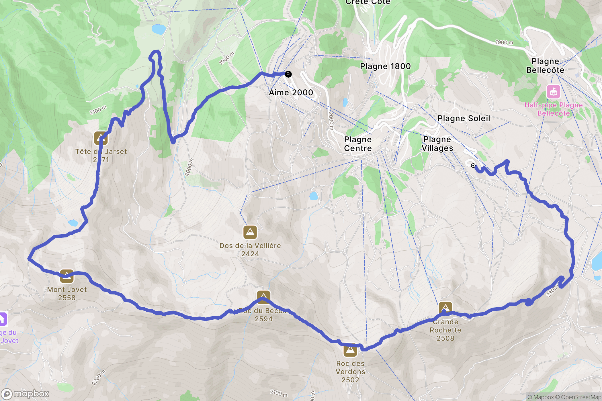 La Plagne-Tarentaise : carte du parcours de randonnée - France