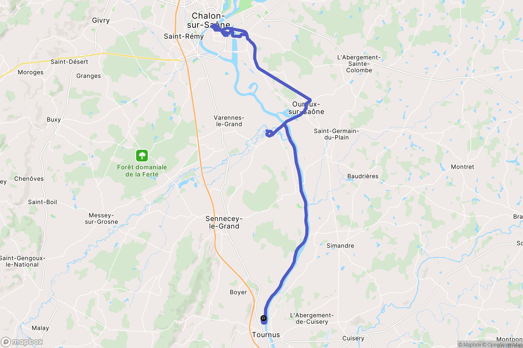 Tournus : carte du parcours de randonnée - France