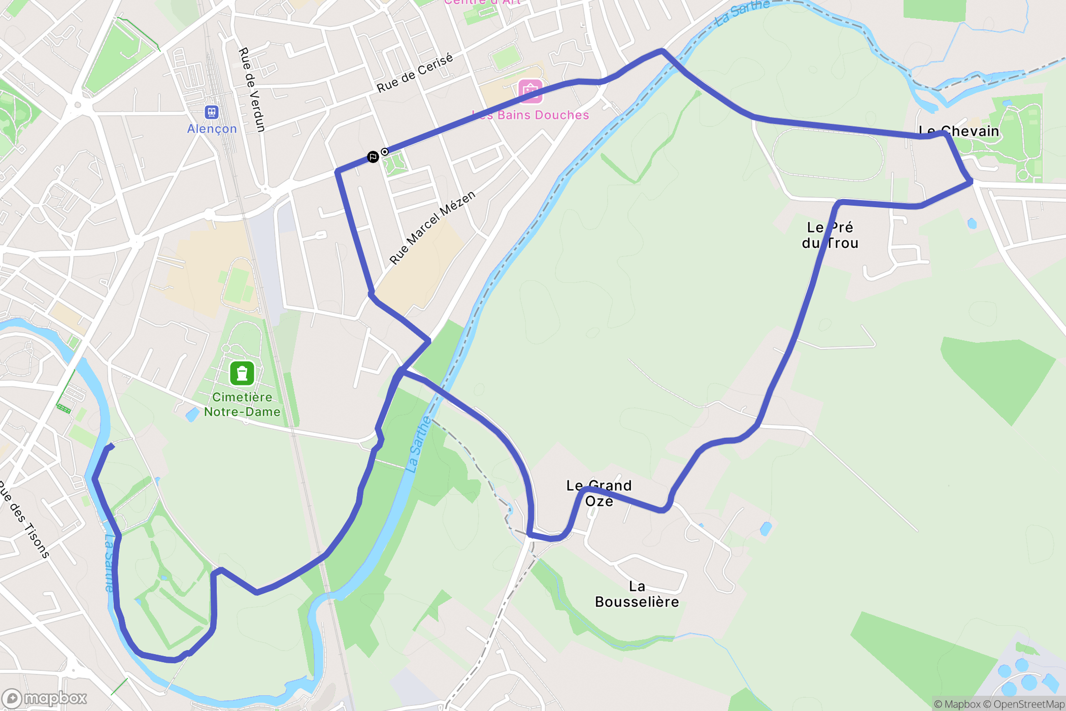 Alençon : carte du parcours de randonnée - France