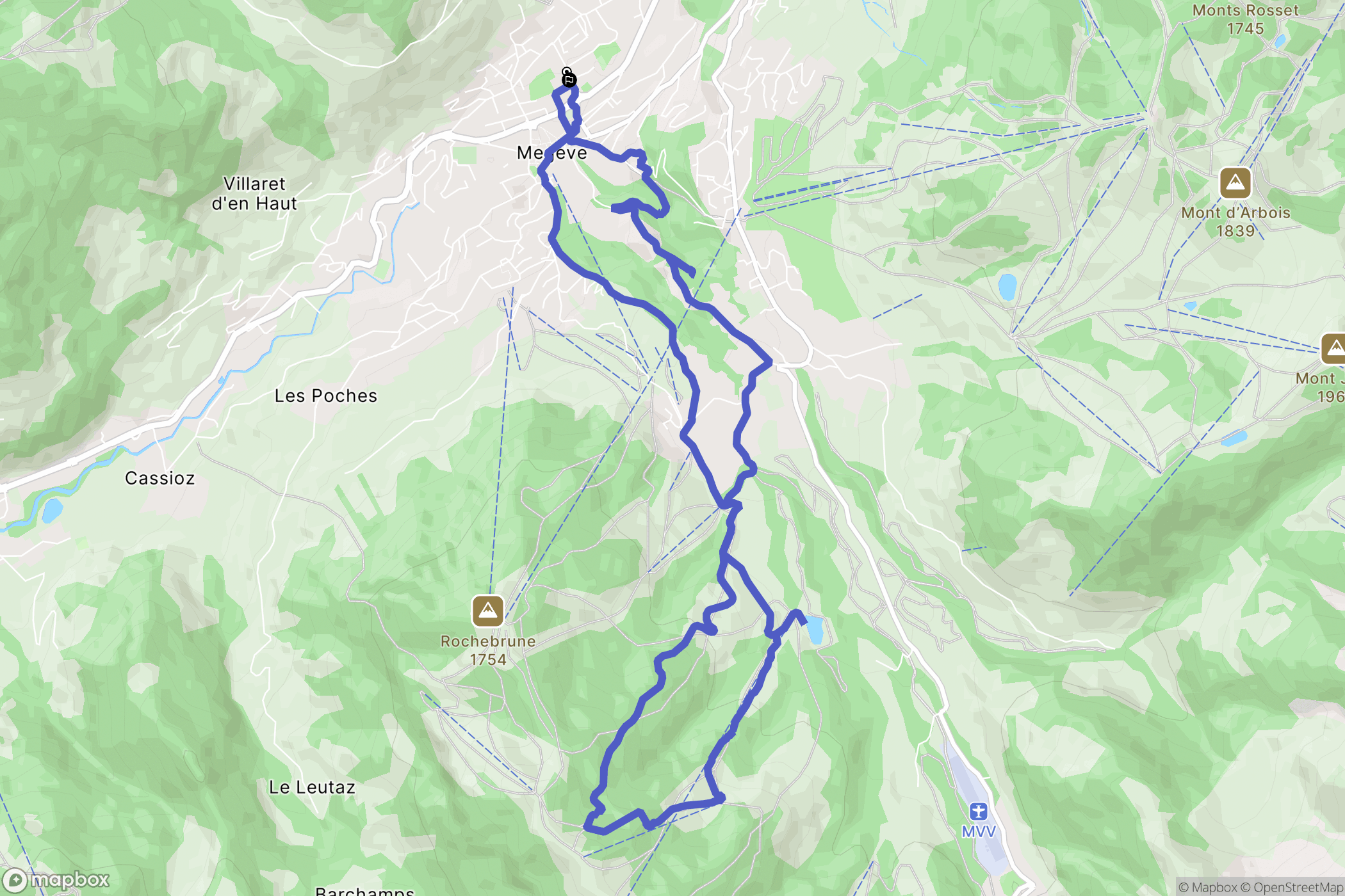 Megève : carte du parcours de randonnée - France