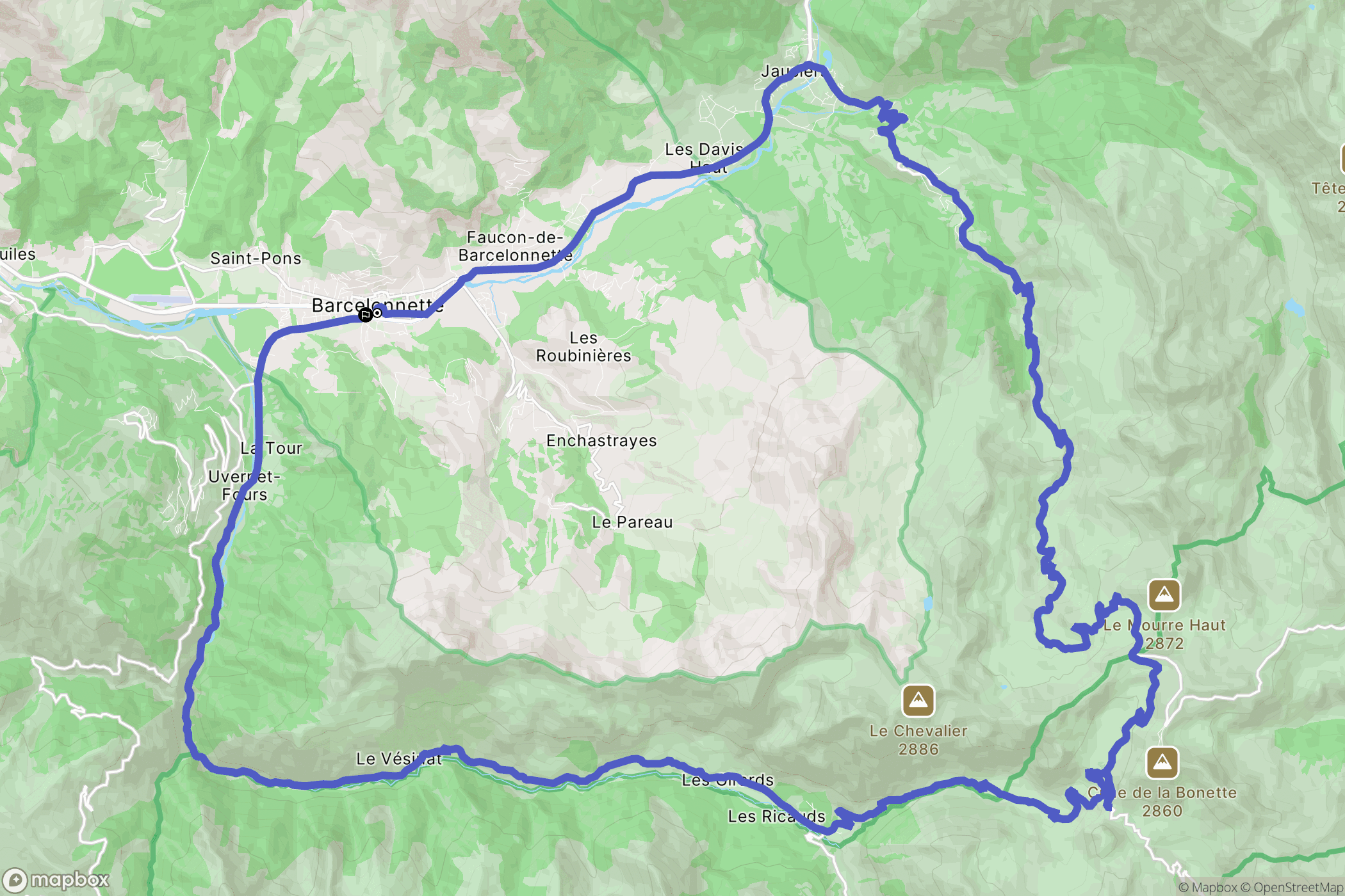 Barcelonnette : carte du parcours de randonnée - France