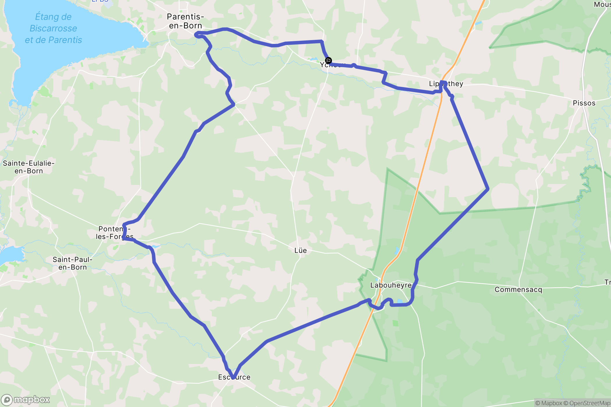 Ychoux : carte du parcours de randonnée - France