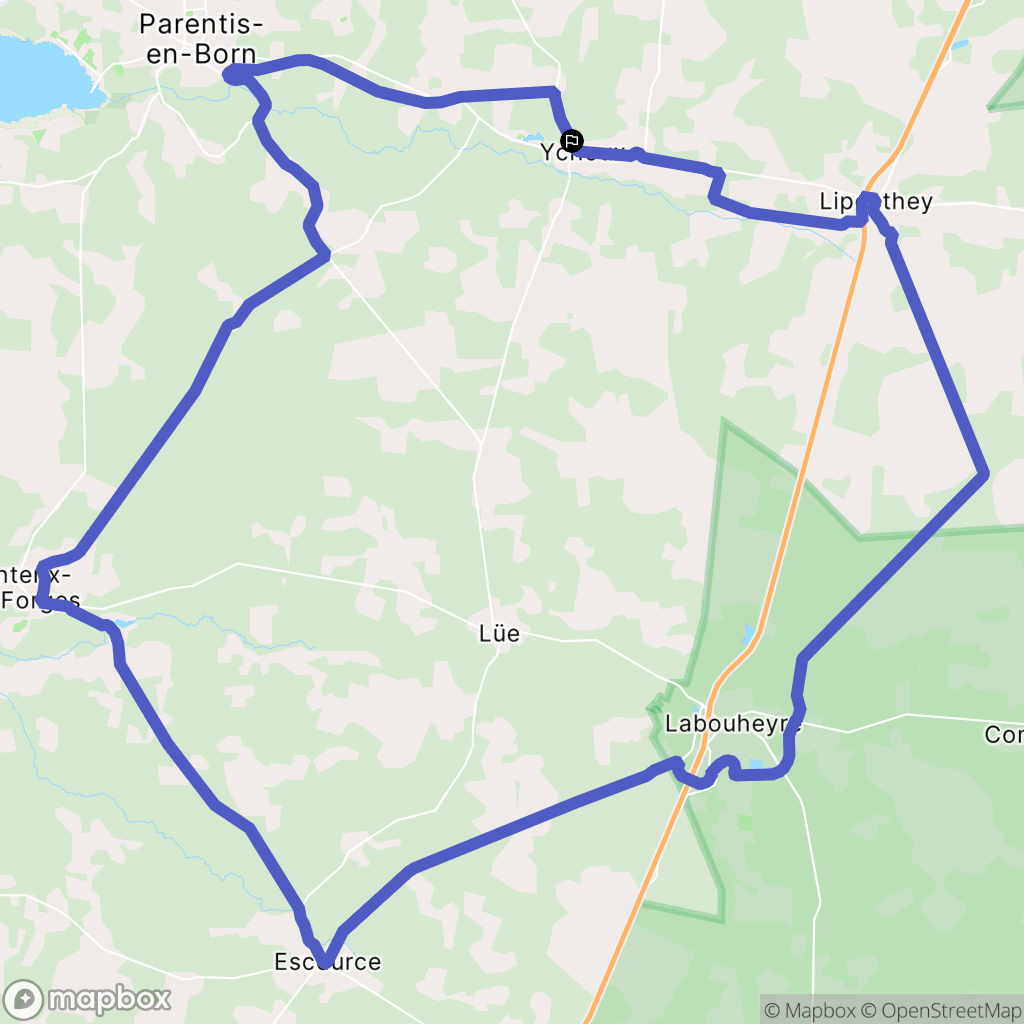 Ychoux : carte du parcours de randonnée - France