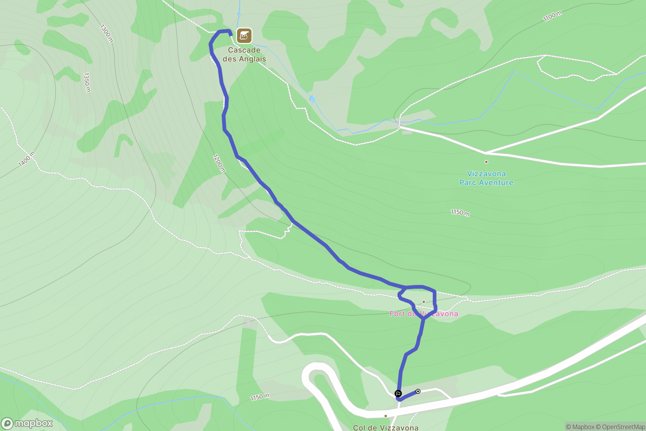 Bocognano : carte du parcours de randonnée - France