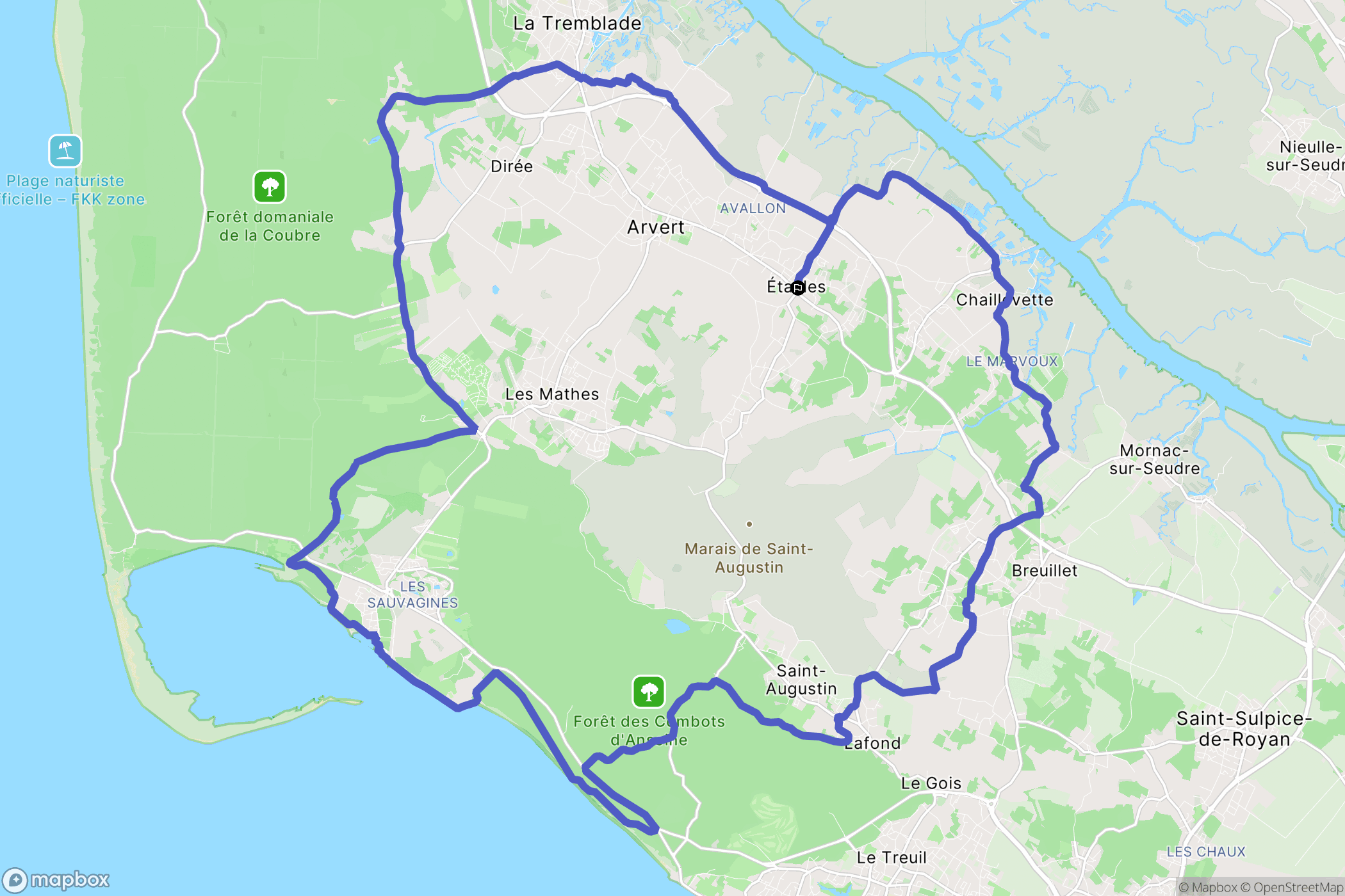 Étaules : carte du parcours de randonnée - France