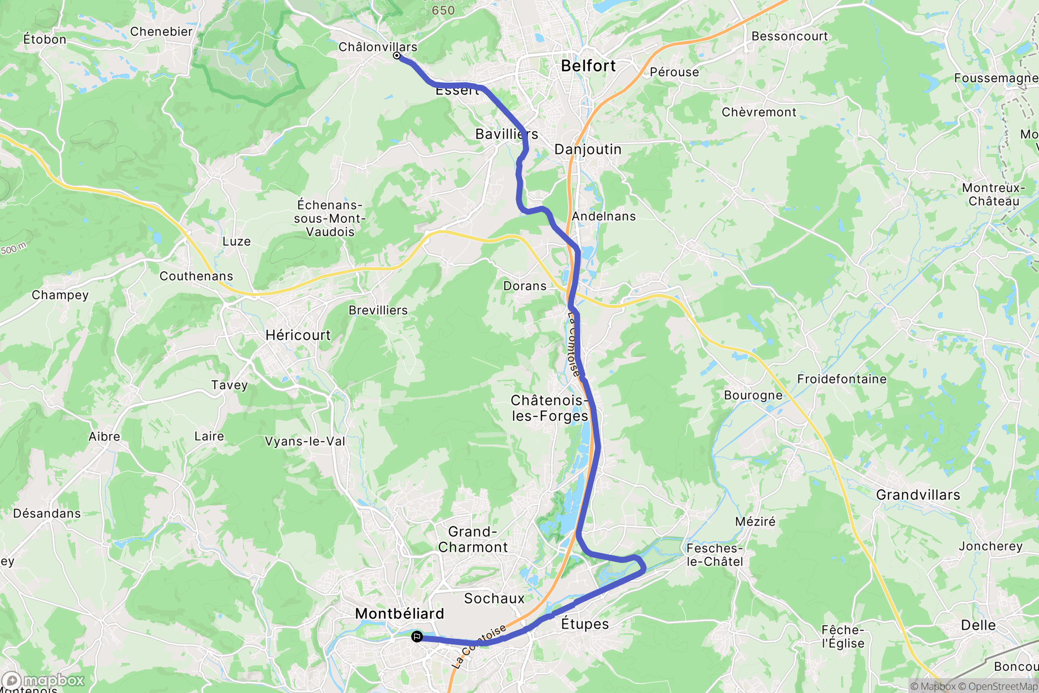 Châlonvillars : carte du parcours de randonnée - France