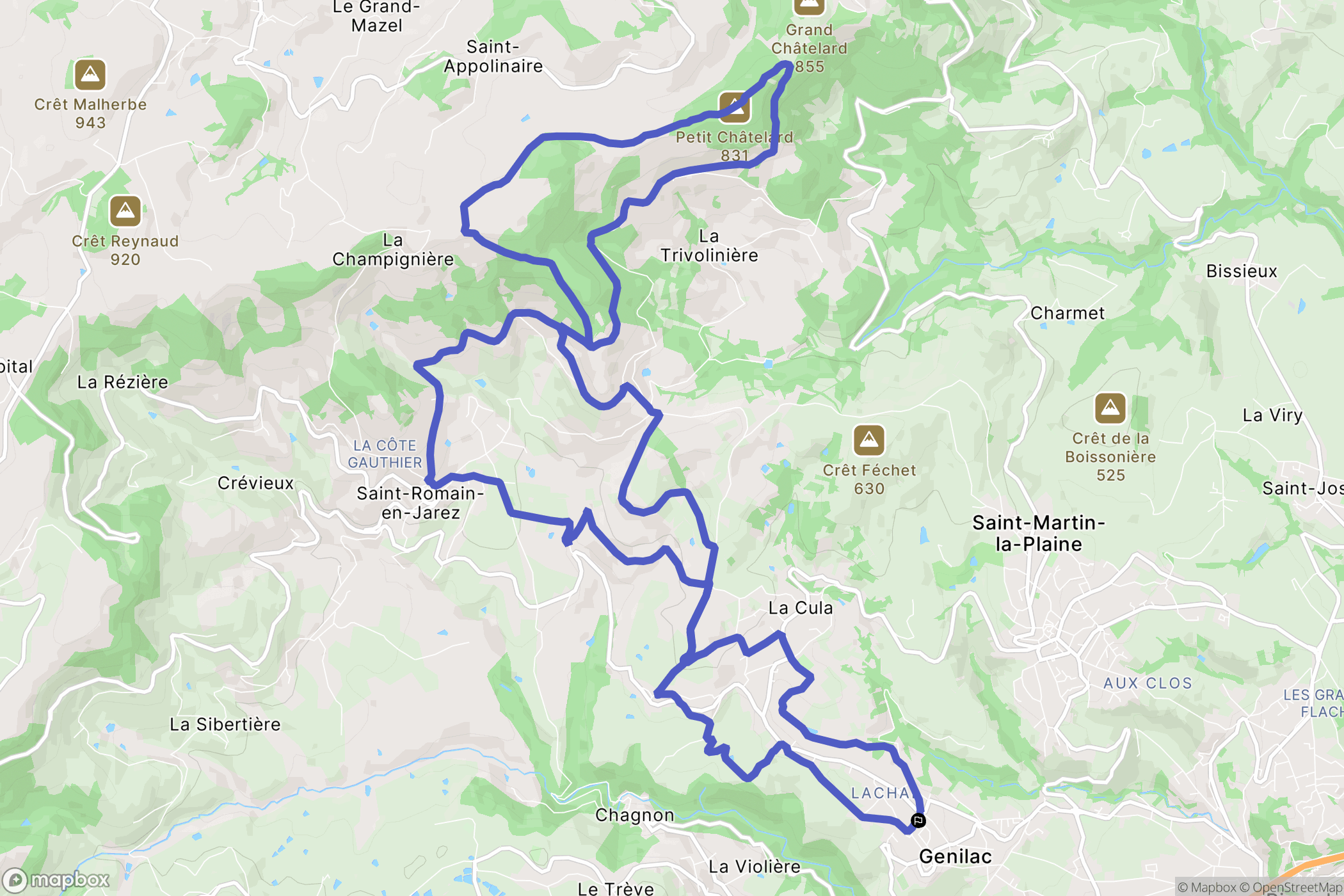 Genilac : carte du parcours de randonnée - France