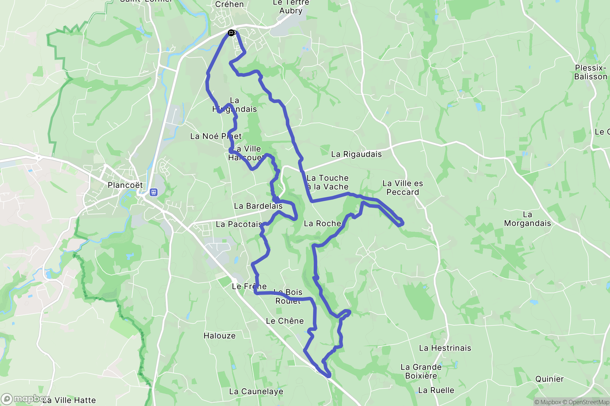 Créhen : carte du parcours de randonnée - France