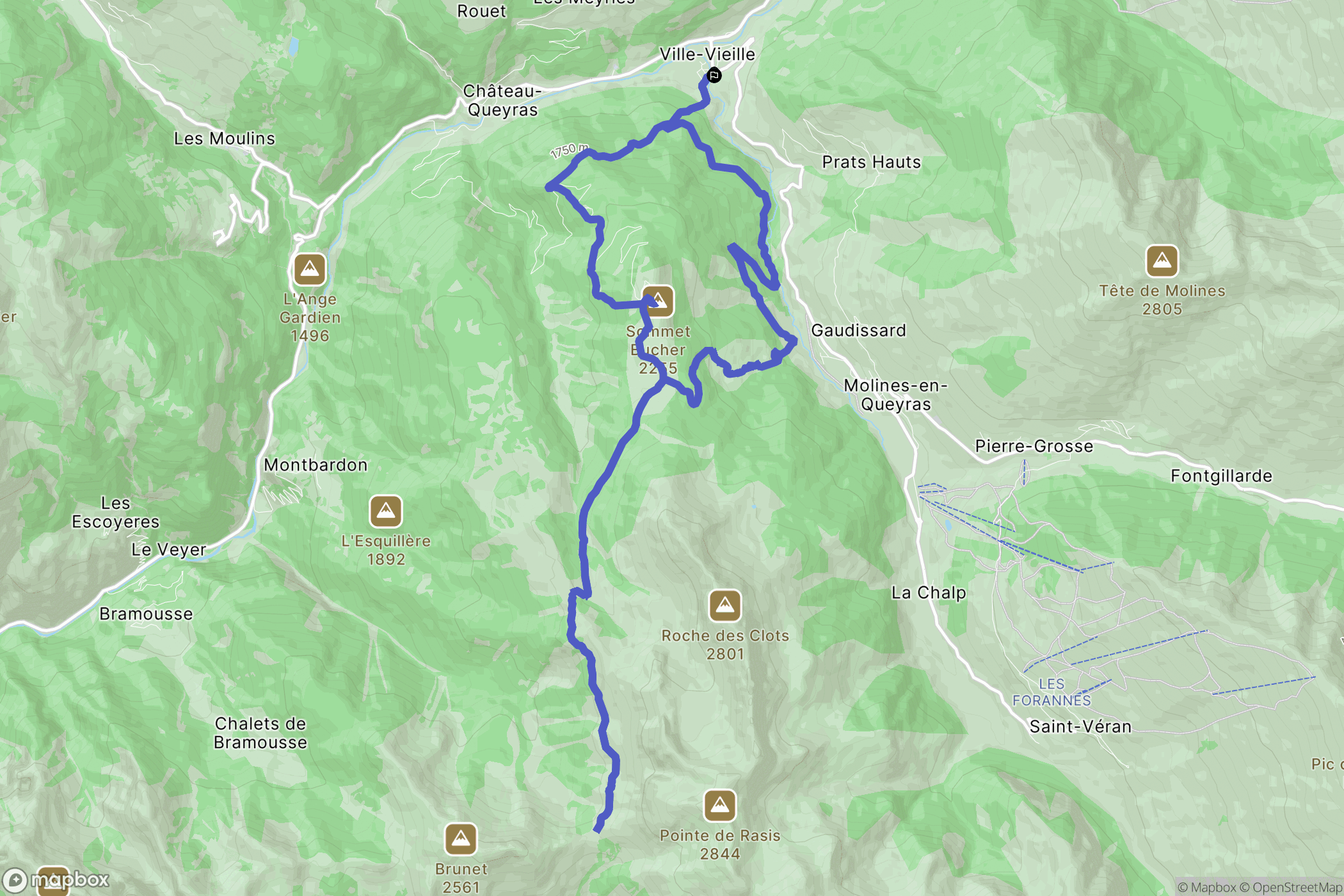Château-Ville-Vieille : carte du parcours de randonnée - France