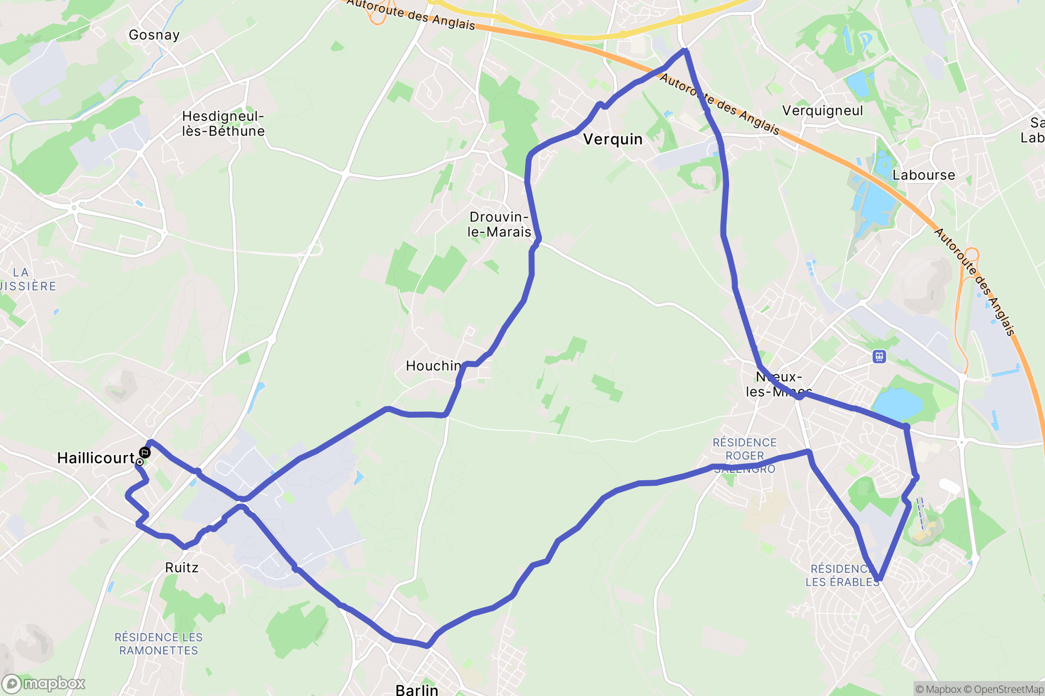 Haillicourt : carte du parcours de randonnée - France
