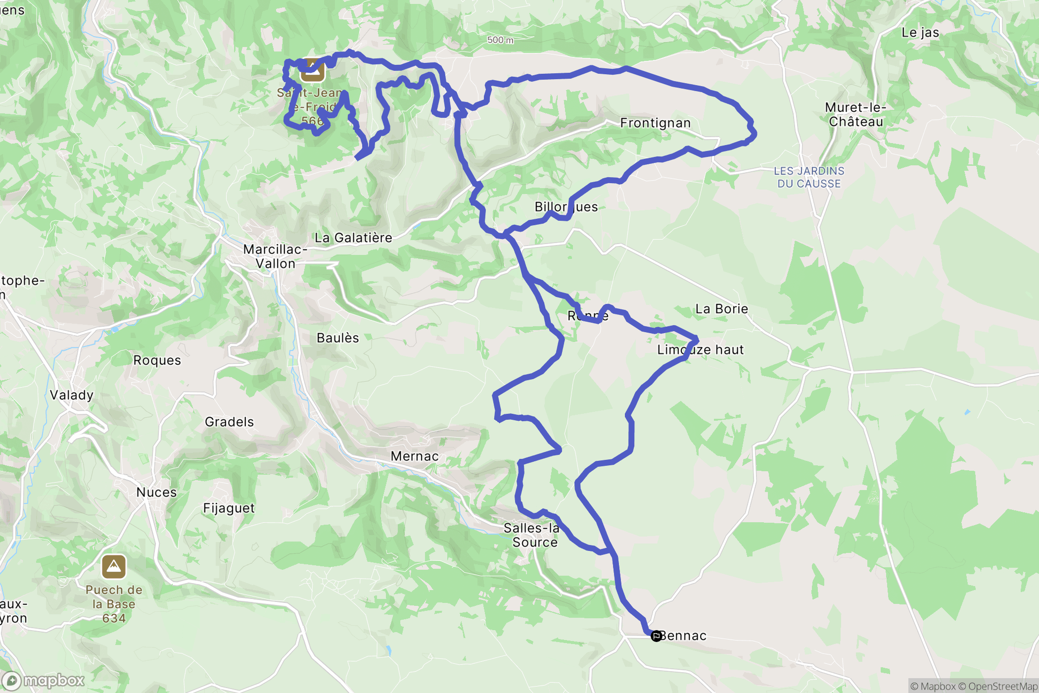 Salles-la-Source : carte du parcours de randonnée - France