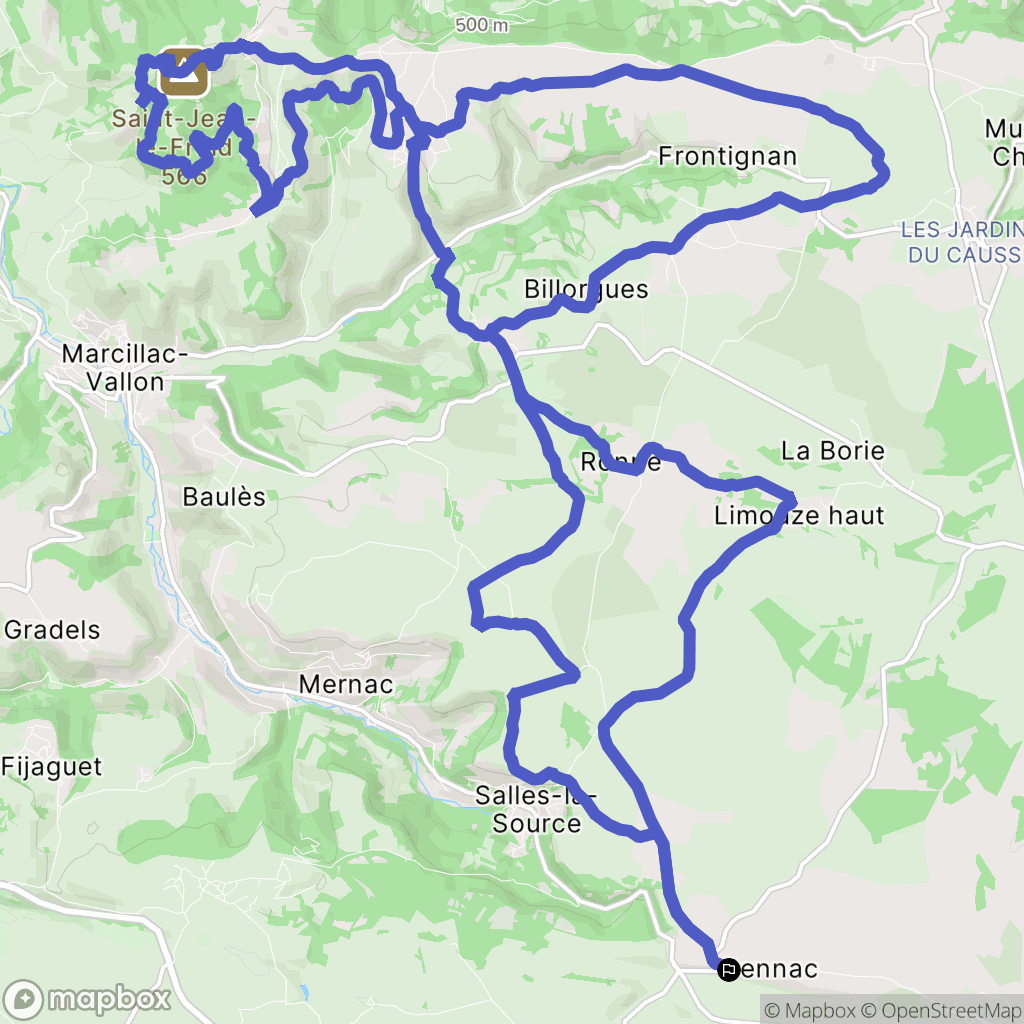 Salles-la-Source : carte du parcours de randonnée - France