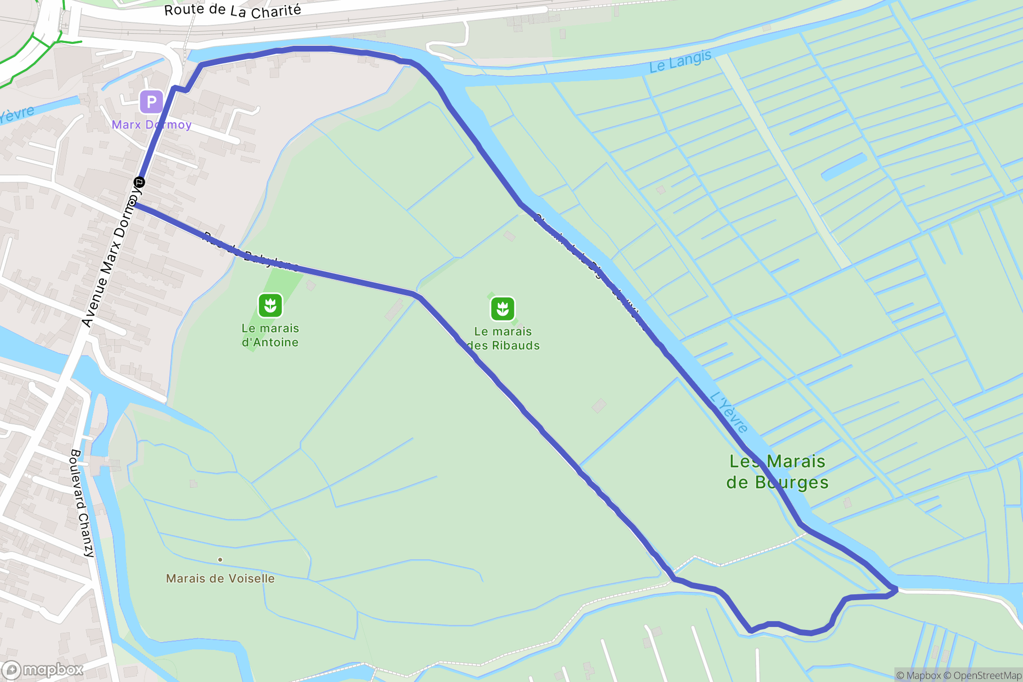 Bourges : carte du parcours de randonnée - France