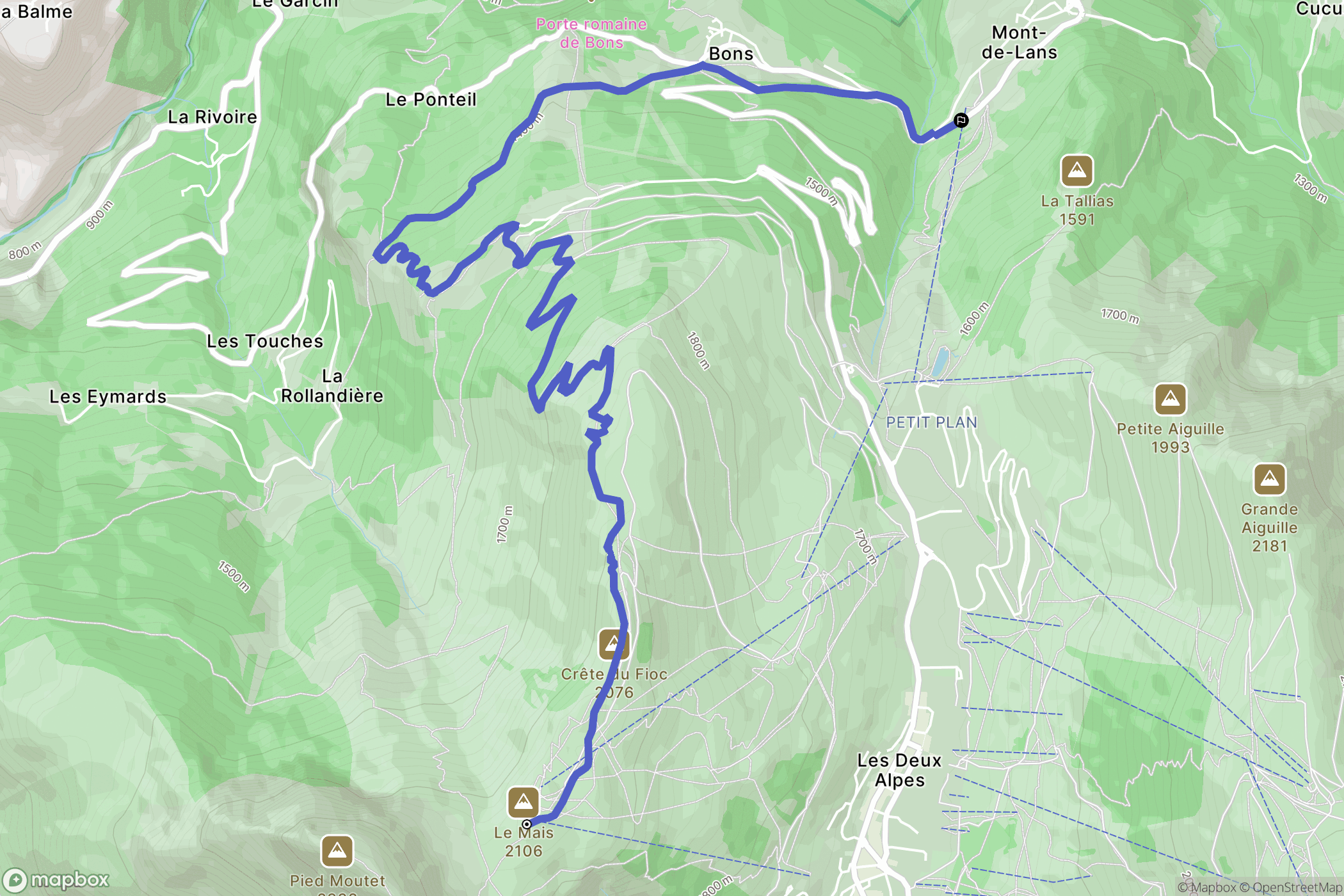 Les Deux Alpes : carte du parcours de randonnée - France