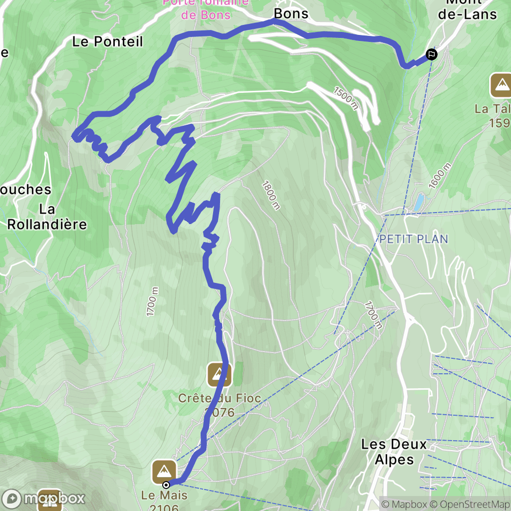 Les Deux Alpes : carte du parcours de randonnée - France