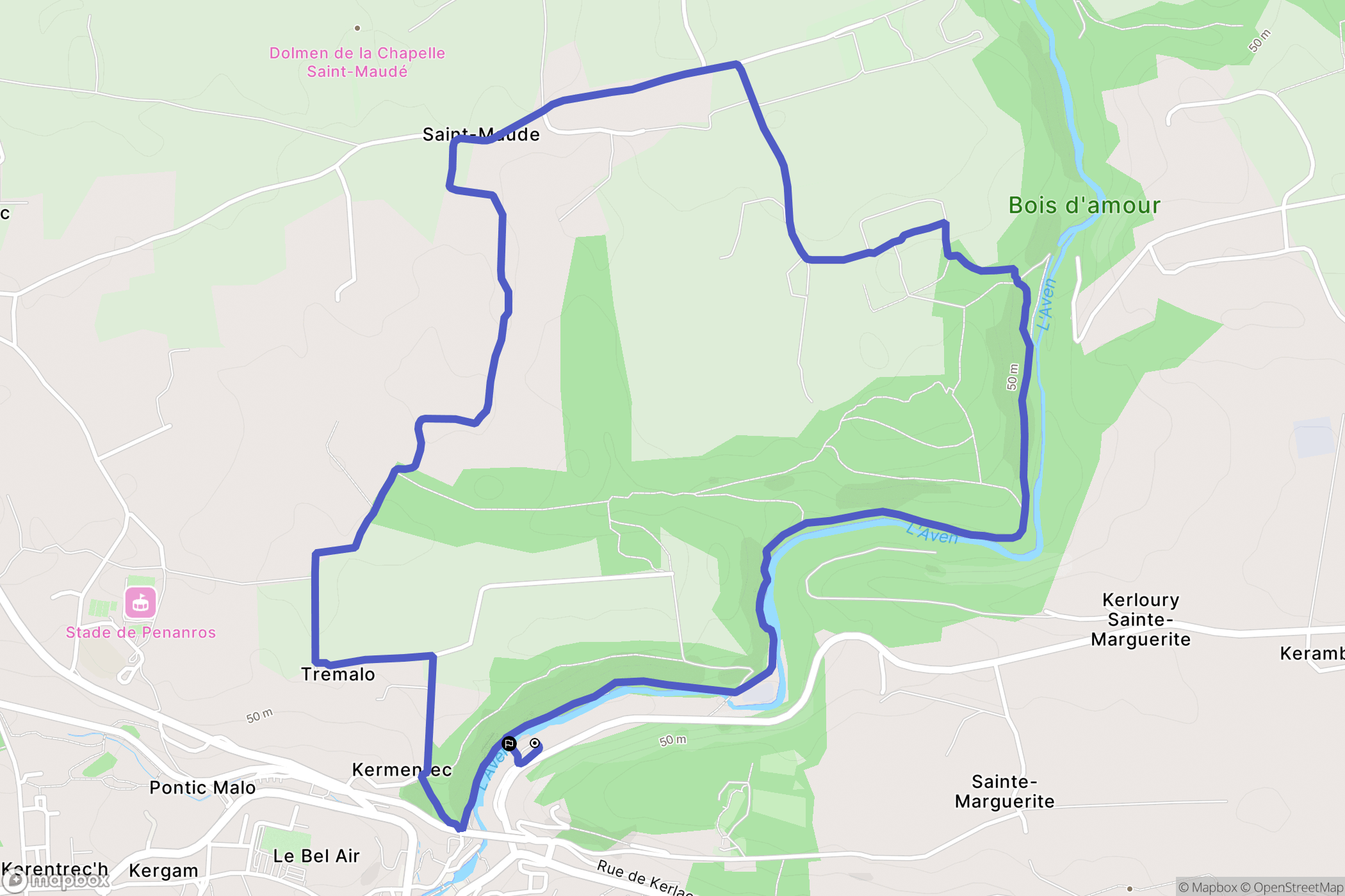 Pont-Aven : carte du parcours de randonnée - France