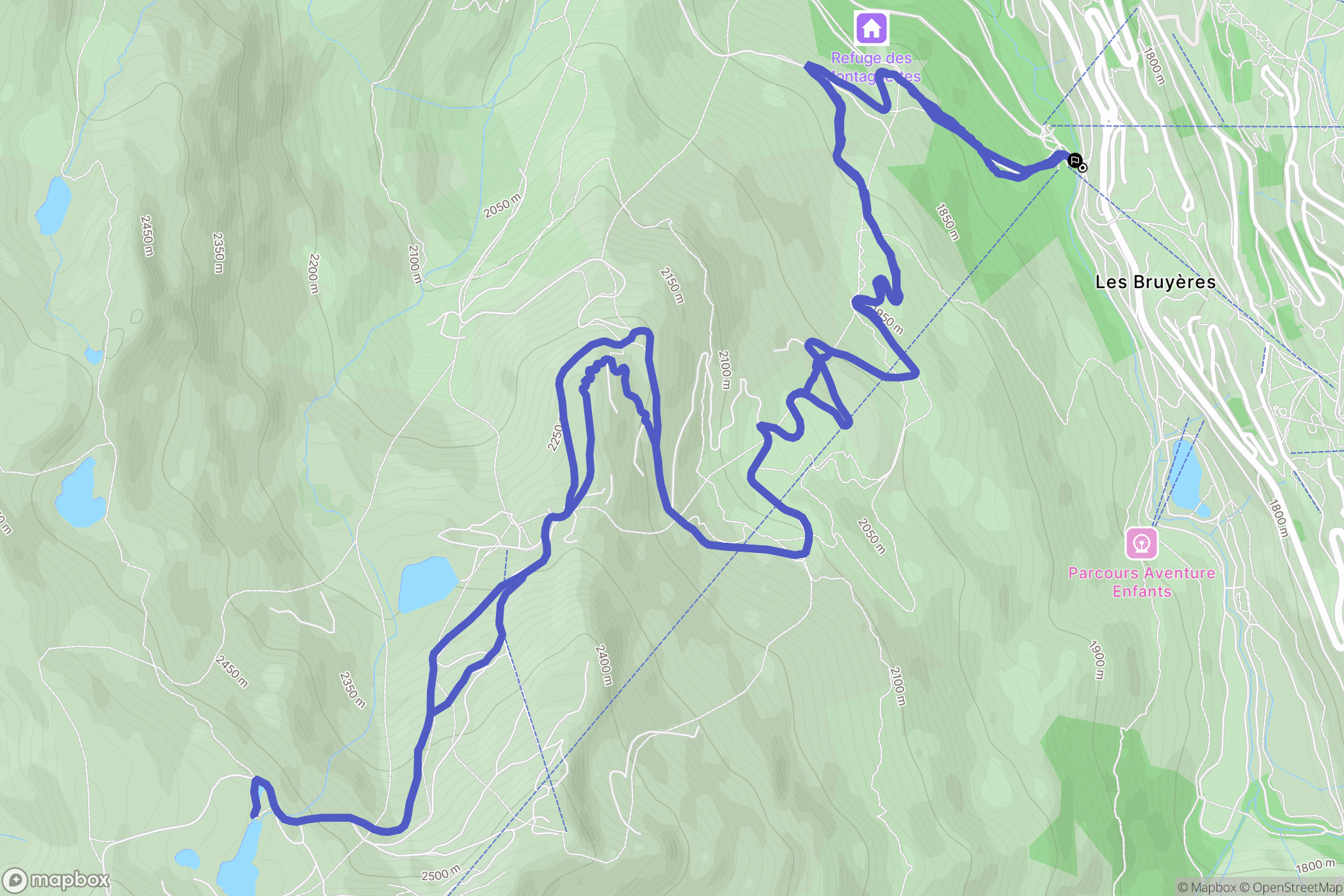 Les Belleville : carte du parcours de randonnée - France
