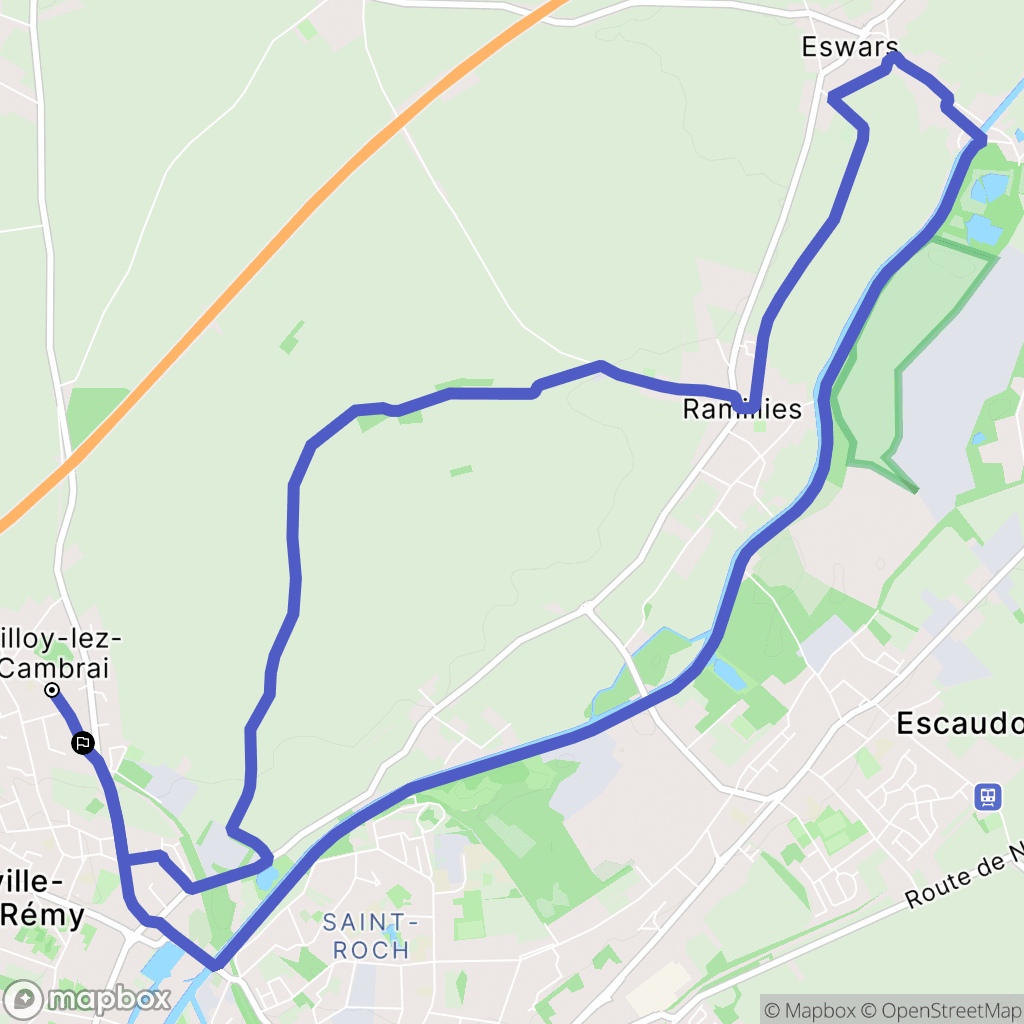 Tilloy-lez-Cambrai : carte du parcours de randonnée - France
