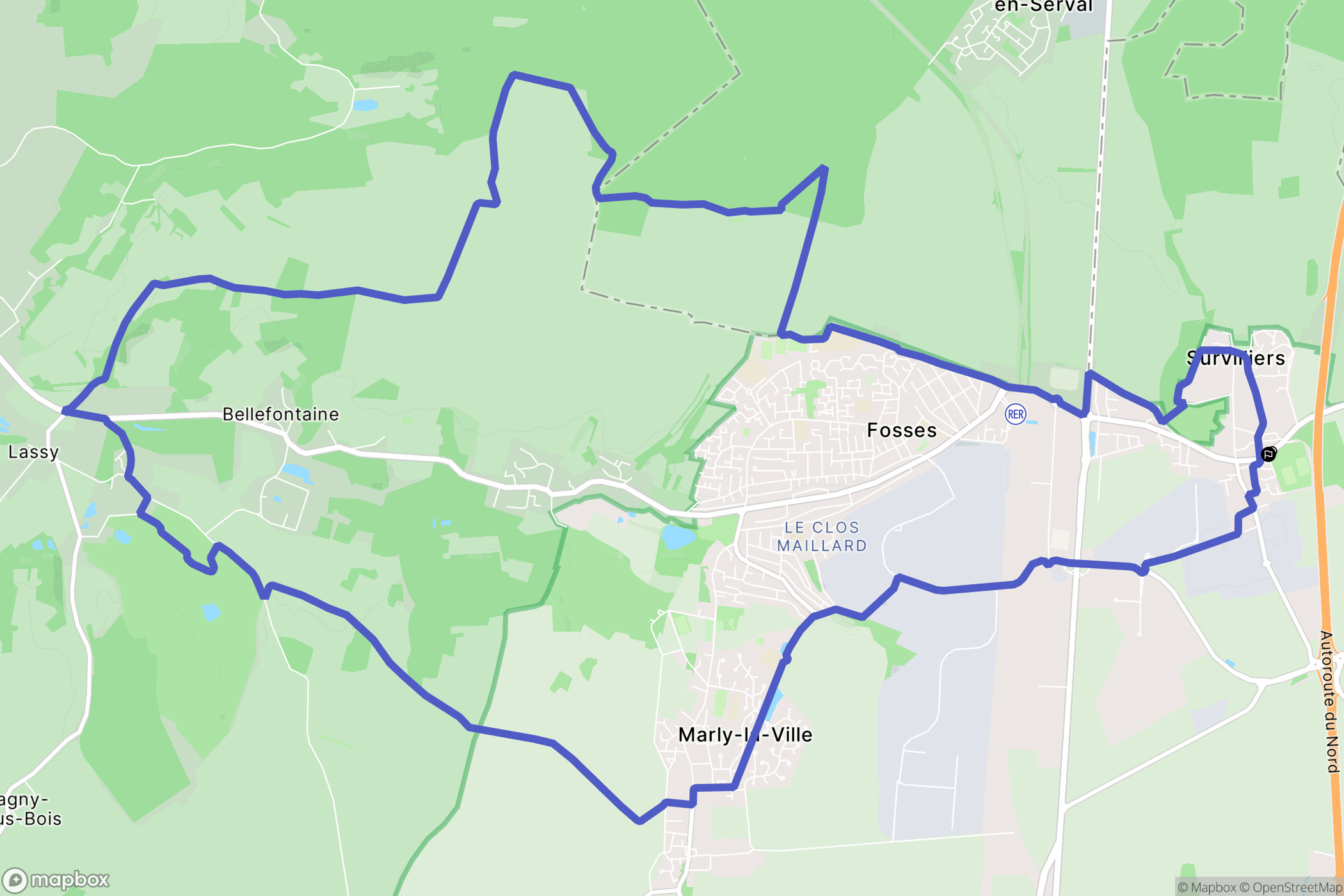 Survilliers : carte du parcours de randonnée - France