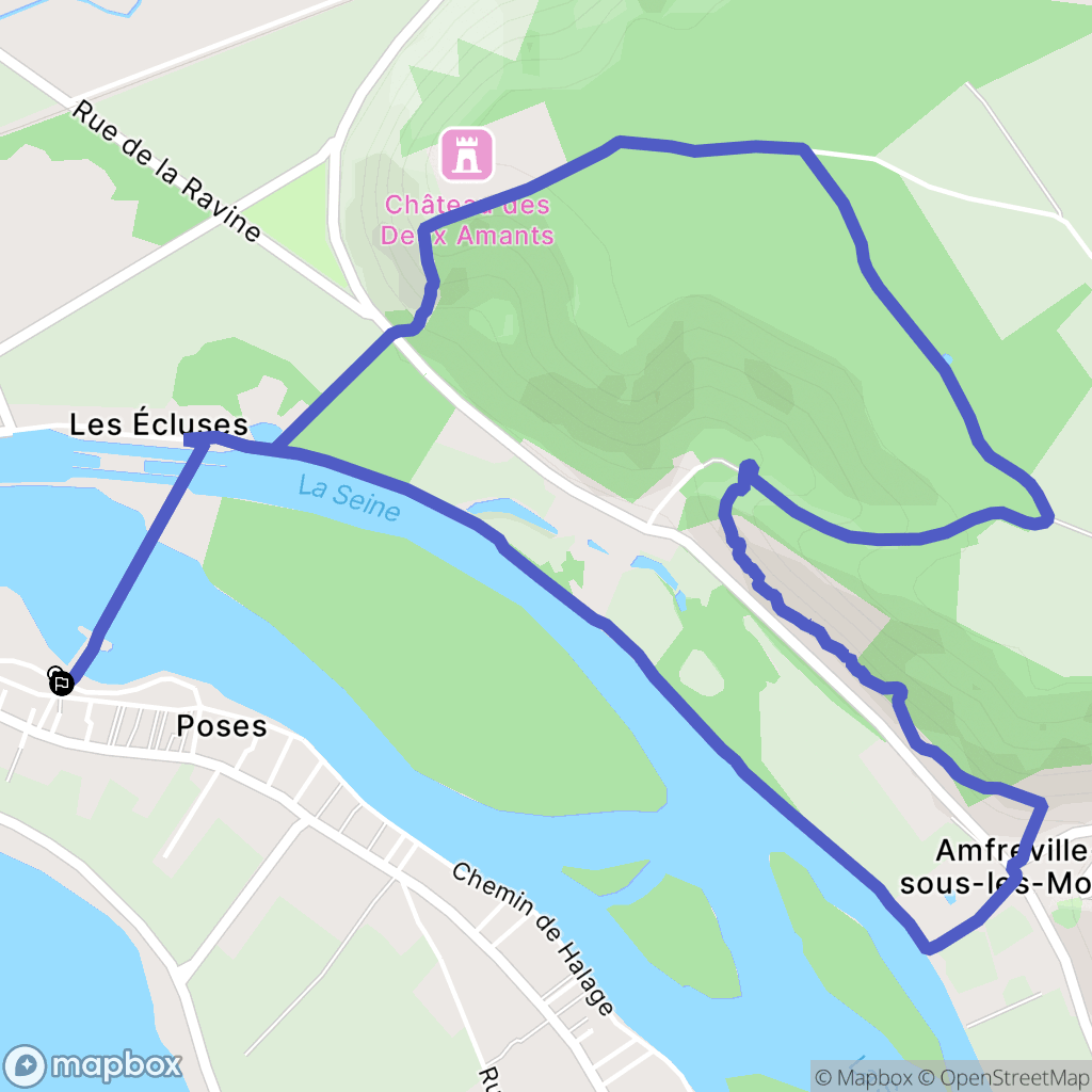 Poses : carte du parcours de randonnée - France
