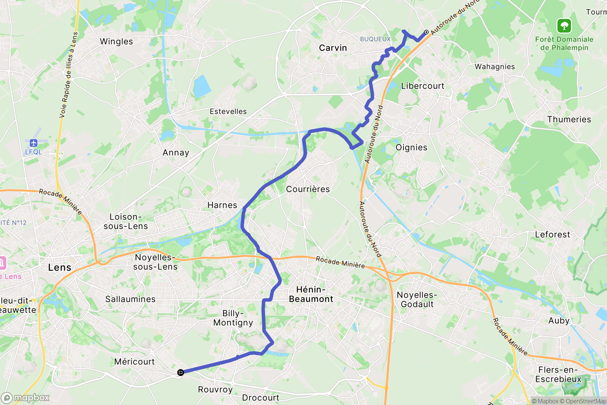 Libercourt : carte du parcours de randonnée - France