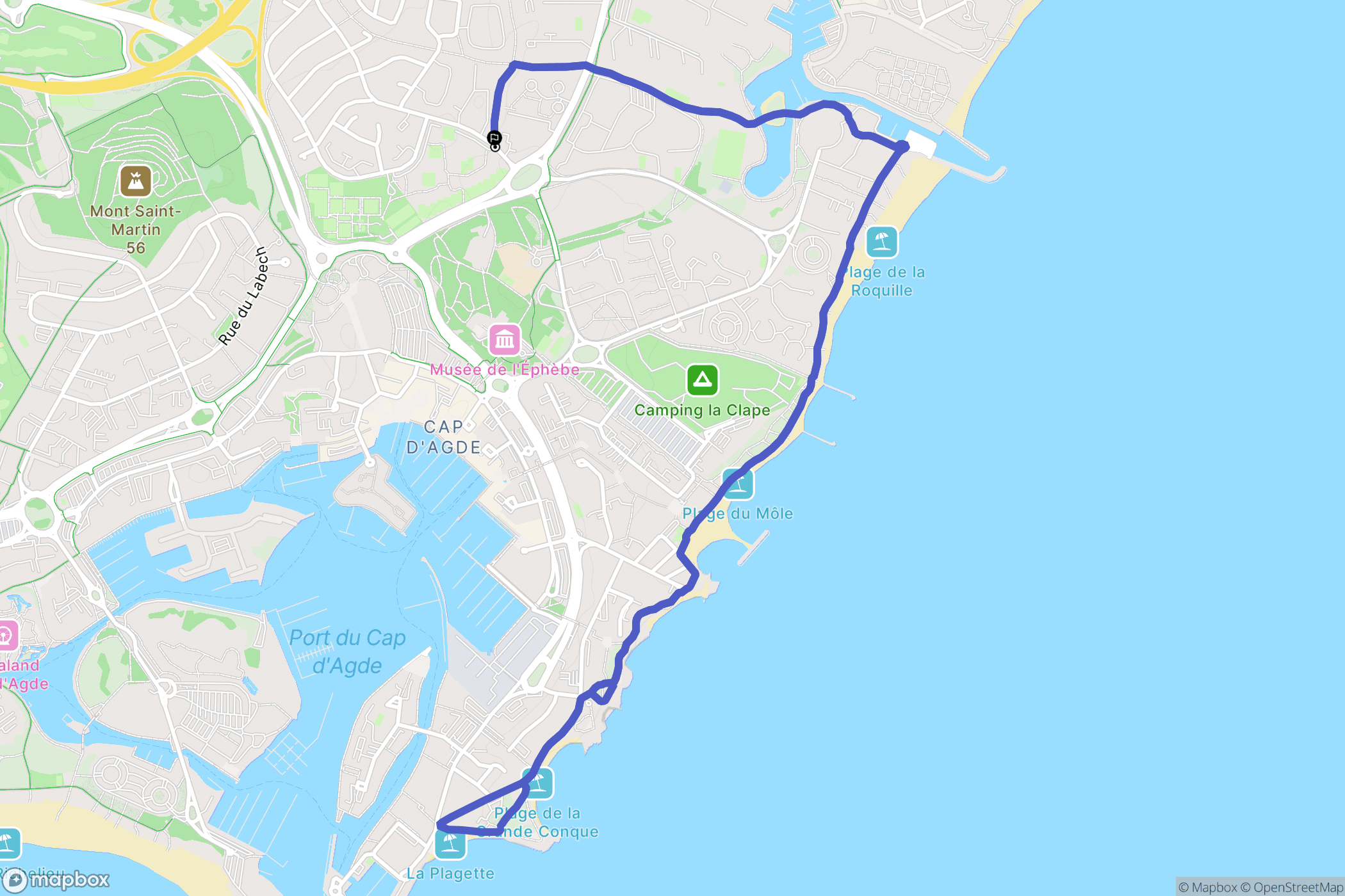 Agde : carte du parcours de randonnée - France